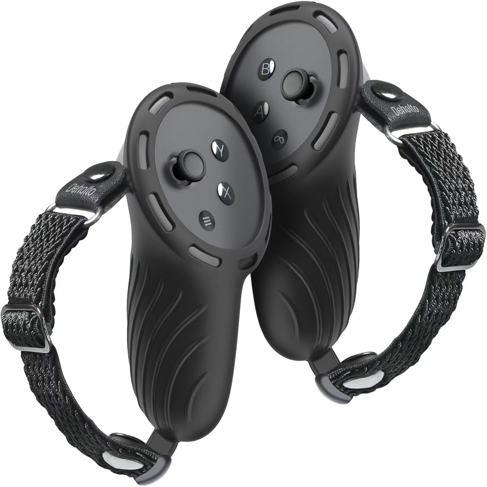 Controller Grips Cover Compatible with Meta/Oculus Quest 3 Accessories, Washable Breathable Nylon Wrist Strap, Silicone Accessory Non-Slip Handle Cover, Free Slide Adjustable Soft Hand Strap