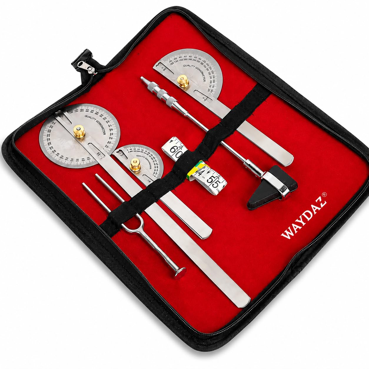Professional Stainless Steel Goniometer Set with Carrying Case | 3 Goniometers (S, M, L), 128Hz Tuning Fork, Triangular Reflex Hammer & Measuring Tape | Physical Therapy, Rehabilitation & Orthopedic Assessment Kit-image-15