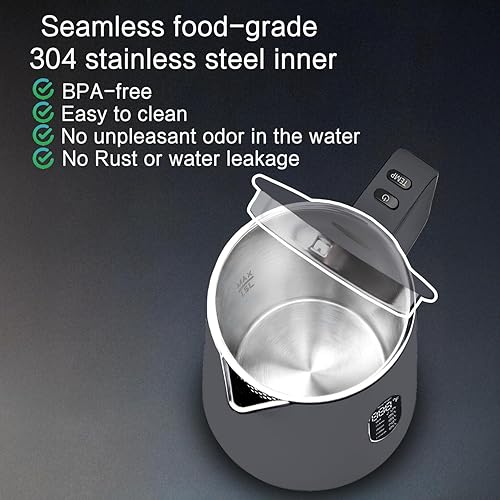 Miniatura 6 de Hervidor eléctrico de acero inoxidable de 1.5 L, tetera de doble pared al tacto, hervido rápido, 5 controles de temperatura, pantalla LED, apagado