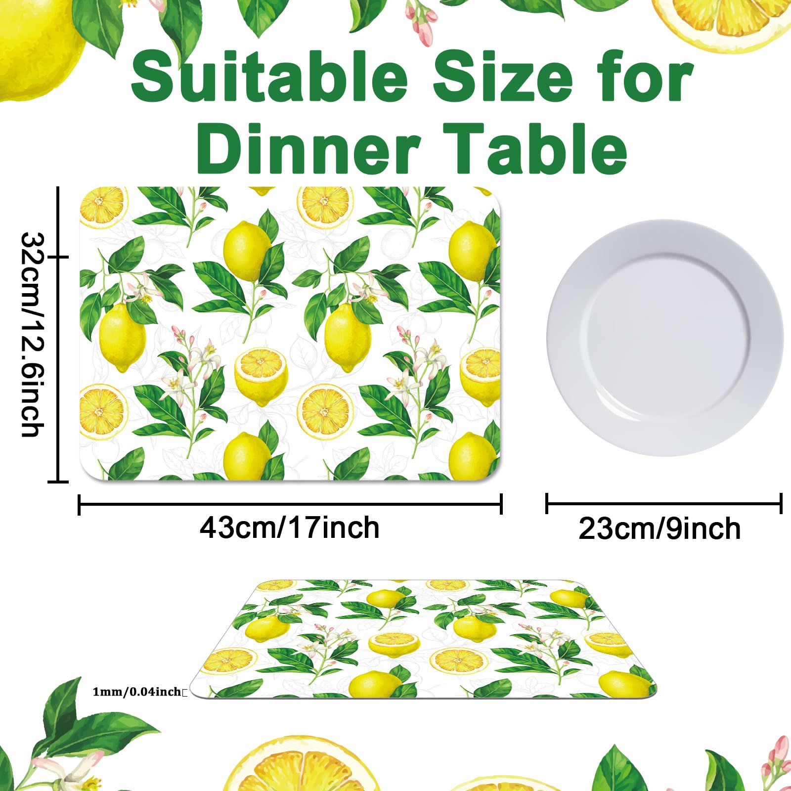 Lemon Placemats Set of 6 Summer Plastic Table Mats Yellow Lemonade Theme Place Mats Washable Vinyl Rustic Holiday Table Decoration for Indoor Outdoor Party Kitchen Dining - Image 2