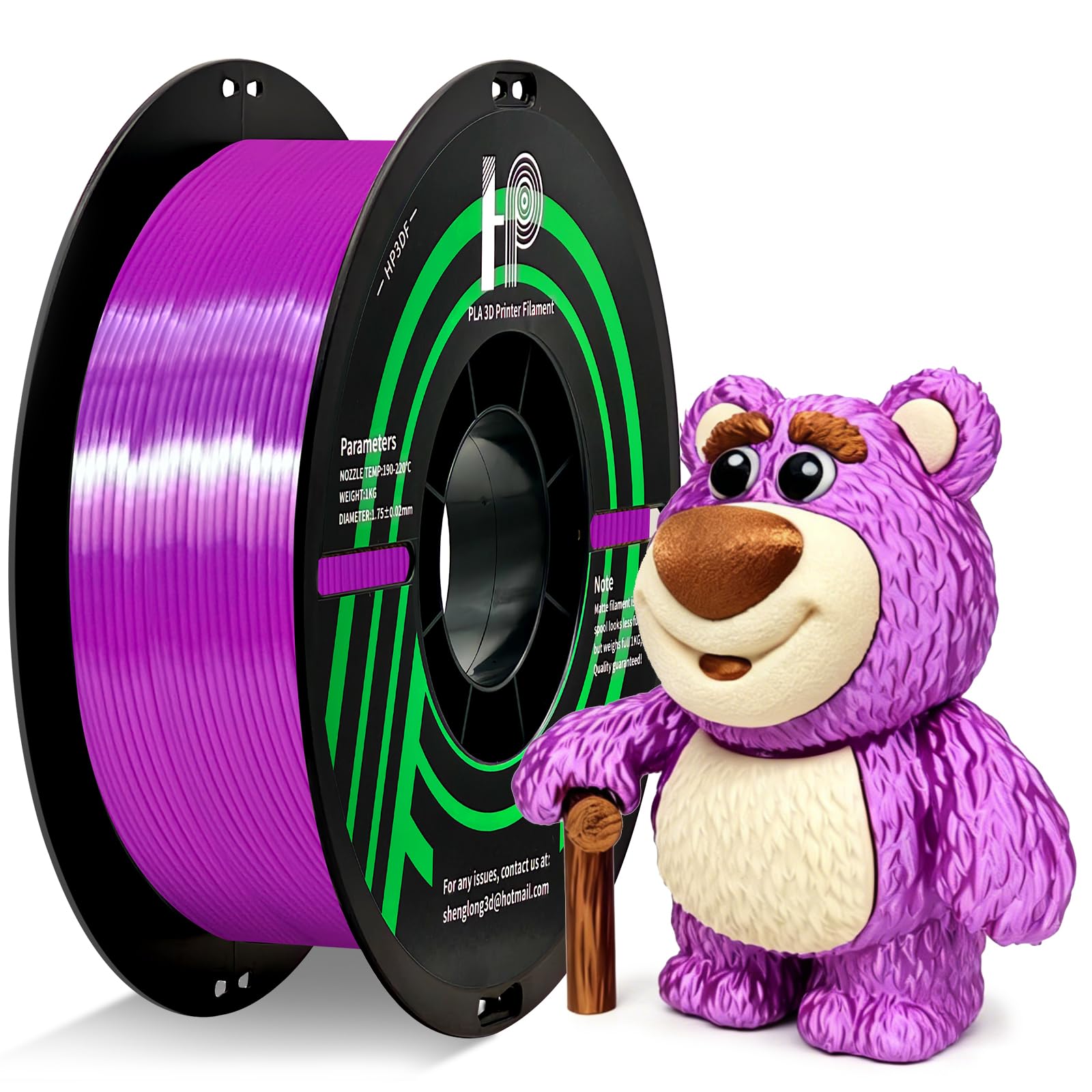 HP3DF PLA Filament, Silk PLA, 3D Printer Filament, PLA Filament 1.75mm Dimensional Accuracy +/- 0.02mm, 1KG Spool (2.2 lbs), Fit Most FDM Printer (Silk Purple)