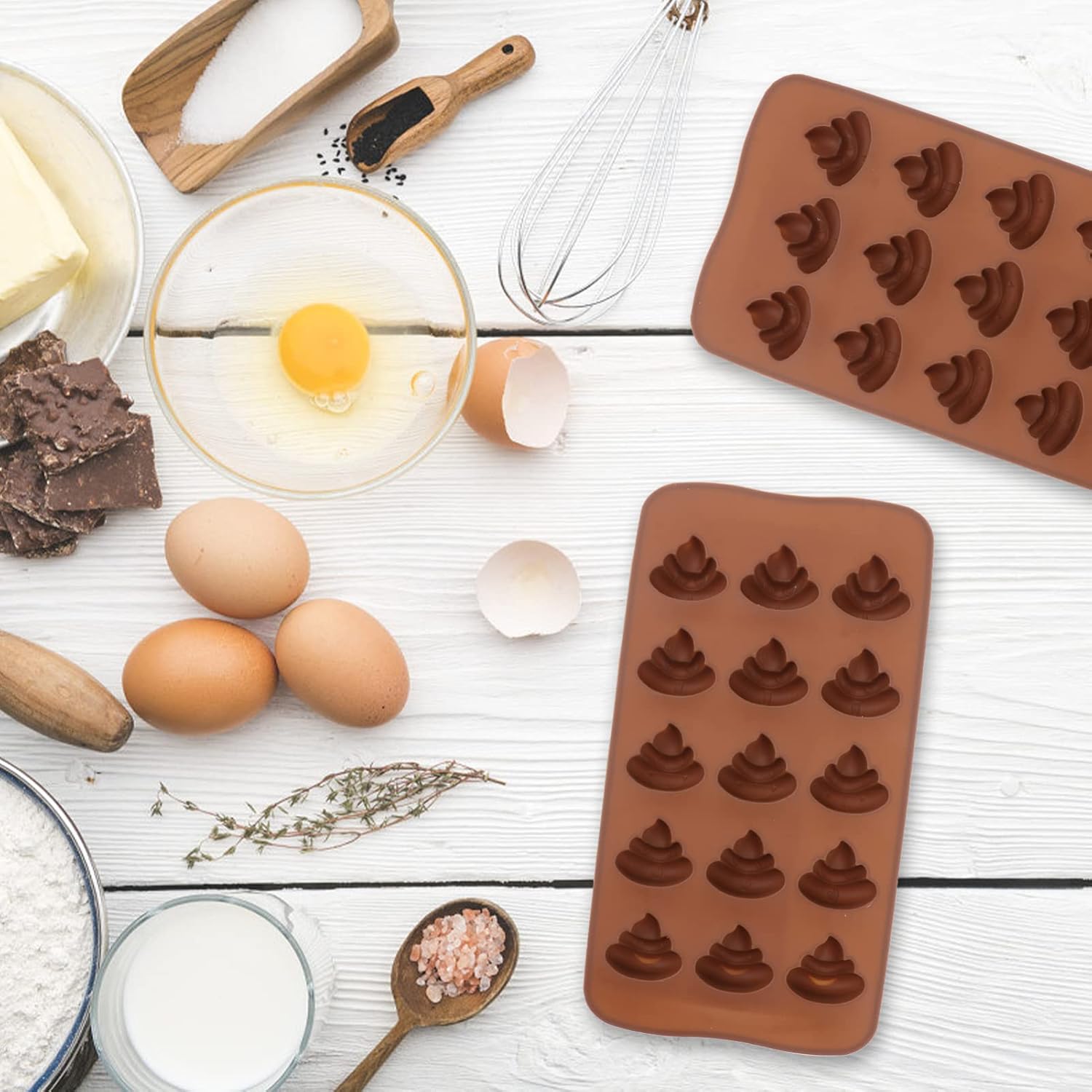 Silicone Poop Mold 3Pcs Set for Baking Chocolate Candy Cake Fondant 8.3X4.3X0.6 Inch Funny Poop Shape Moulds for Kitchen Dessert Making