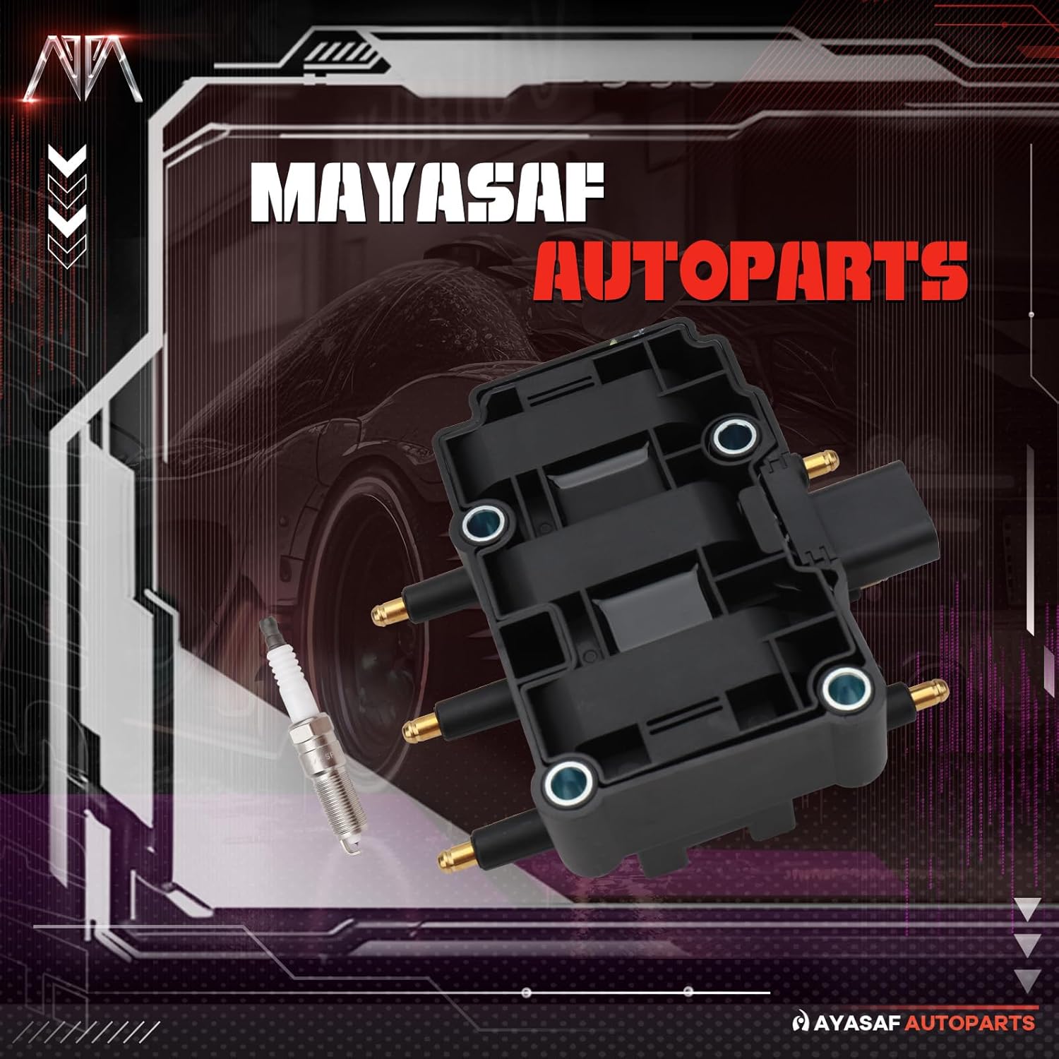 MAYASAF UF305 1 Pack Ignition Coil and 6 Iridium Spark Plugs Set Fit for Jeep 2007-2011 Wrangler, for Chrysler 2003-2010 Town & Country, for Dodge 2004-2007 Caravan, 2001-2004, 2008-2010 Grand Caravan