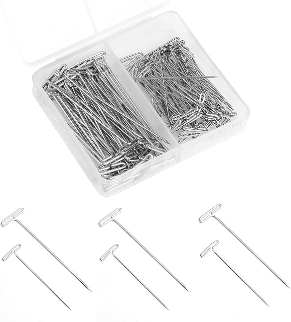 100pcs T Pins for Wig Heads, 1.5&2 inch Wig Straight Pins with a Plastic Box T Pins for Knitting Crafts Sewing Jewelry (Silver)