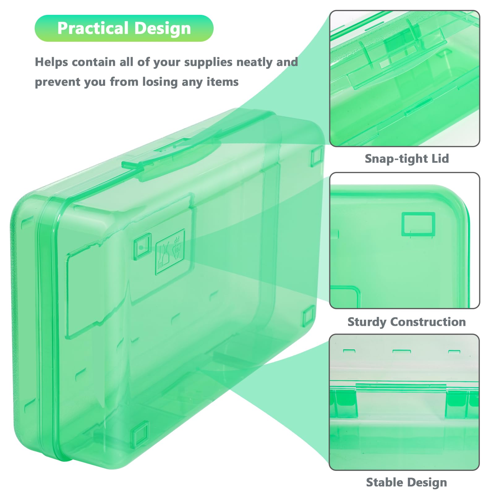 Estuche de lápices de colores de gran capacidad, caja de lápices, cajas de plástico para niños, adultos, niñas, niños, caja de almacenamiento dura con tapa hermética para suministros de