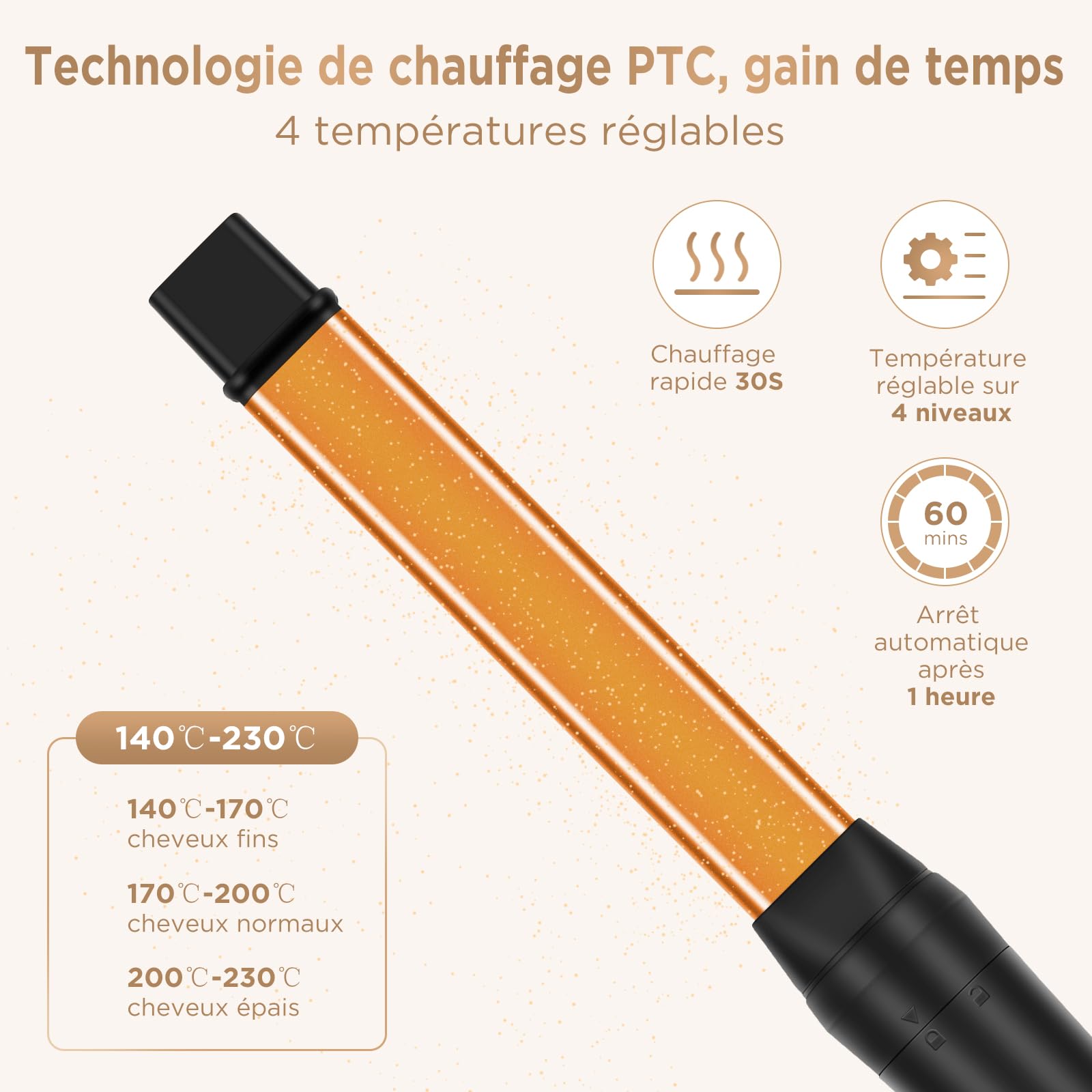 Fer à Boucler 5 en 1 PARWIN PRO BEAUTY Multifonctionnel Interchangeable Kit Fer à Friser avec Tourmaline en céramique et 140-230°C Température réglable Boucleur a Cheveux avec écran LCD