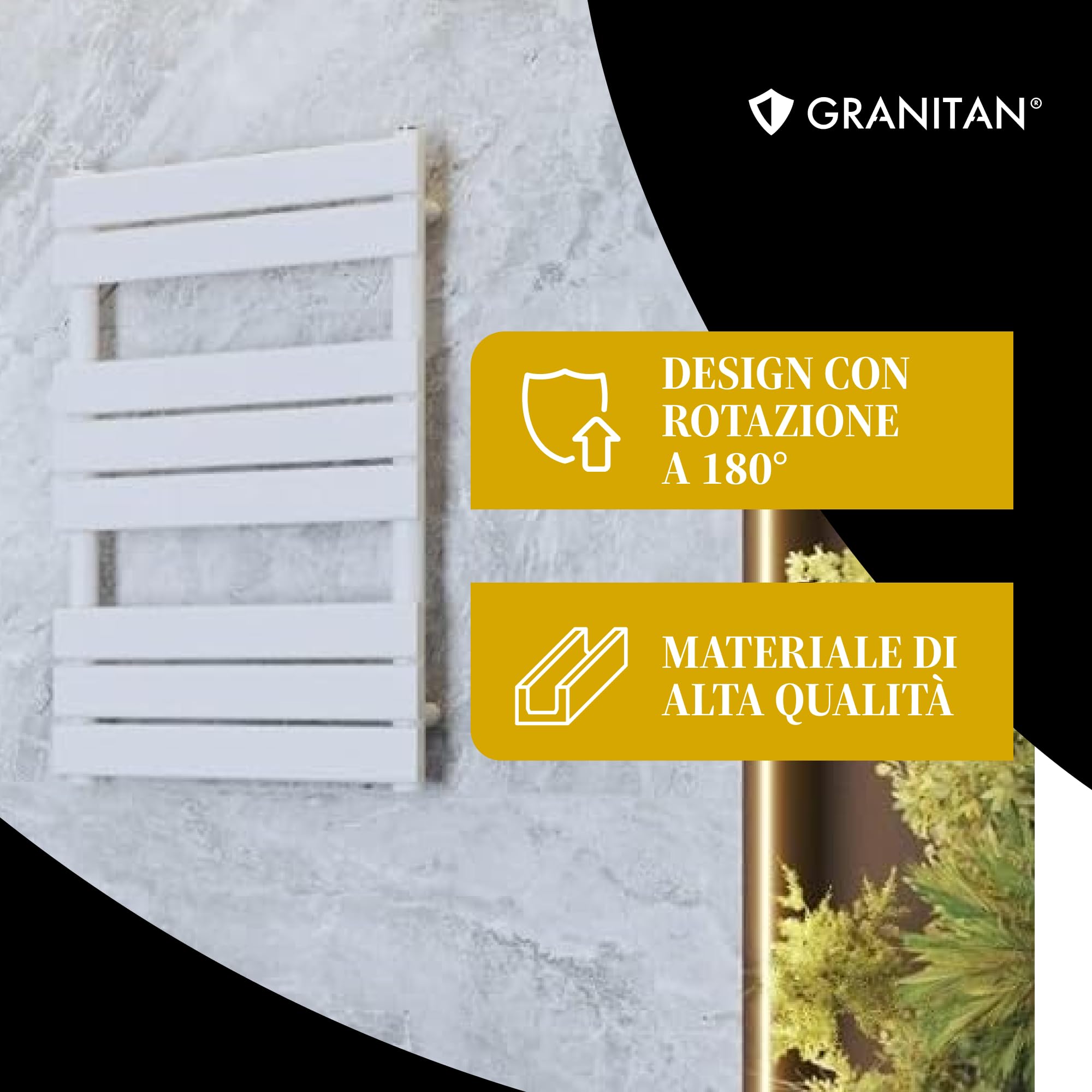 Granitan Termoarredo Bagno 80x45 cm - 407W - Termo Arredo da Bagno - Termoarredo Idraulico - Termosifone da Parete - Nero