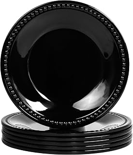 Melamine Beaded Dinner Plate Set of 6, 11inch, Black, BPA Free, Platter, Serving Dishes, Chip & Break Resistant, Lightweight, Durable, Great for Dining, BBQs, Picnics, Weddings & Everyday Meals