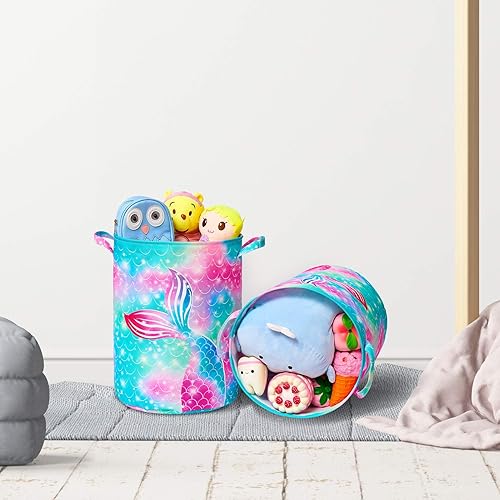 Miniatura 3 de Beinou Cesta de lavandería para niños, 43.4 L, impermeable, plegable, de lona, con asas, para dormitorio de niños, ropa de guardería