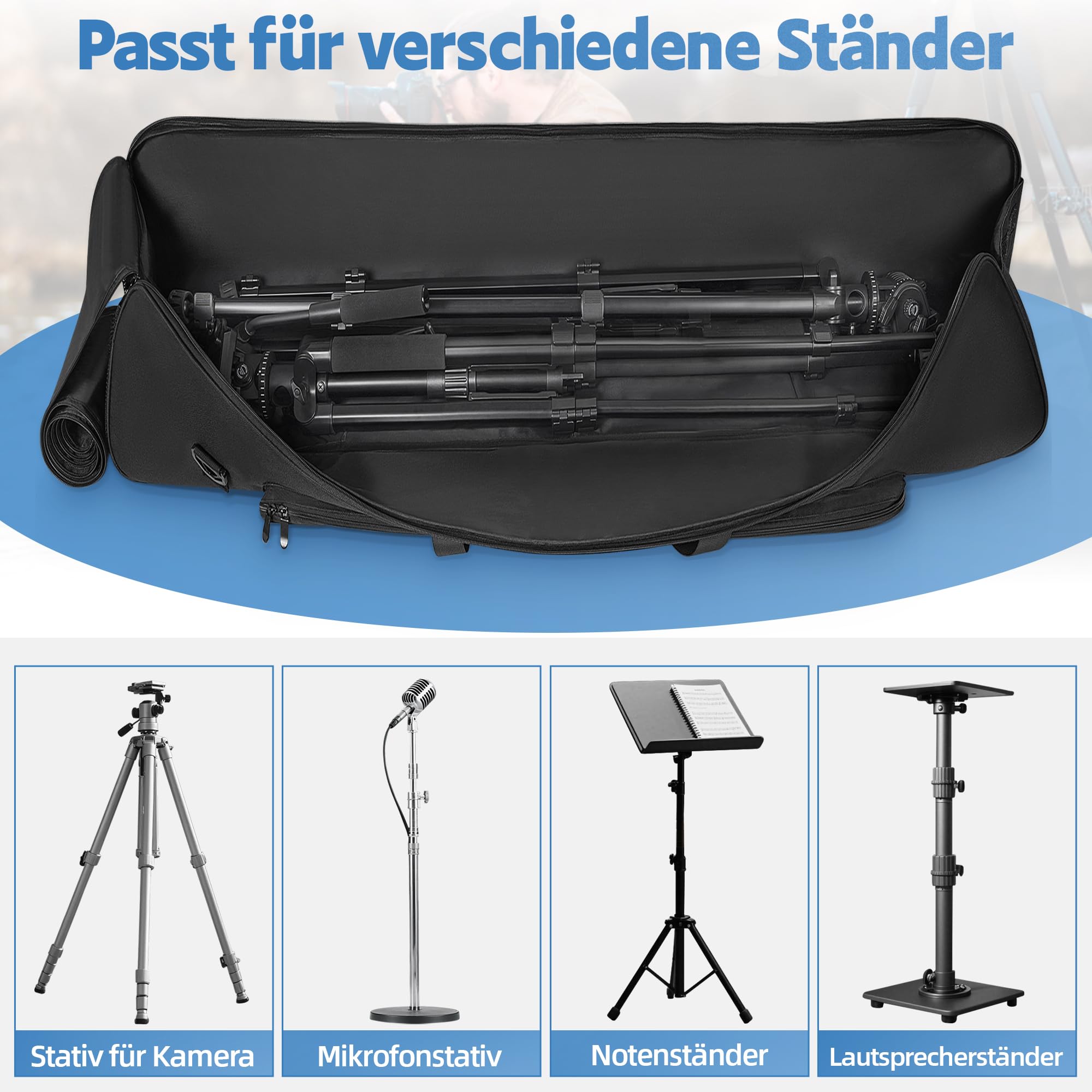 OUUTMEE Borsa portatile per treppiede, con tracolla, per treppiede, treppiede, treppiedi per luce, monopiede e altre attrezzature fotografiche, Nero , 80 x 21 x 21 cm/31,5“ x 8,3” x 8,3“, Borsa per