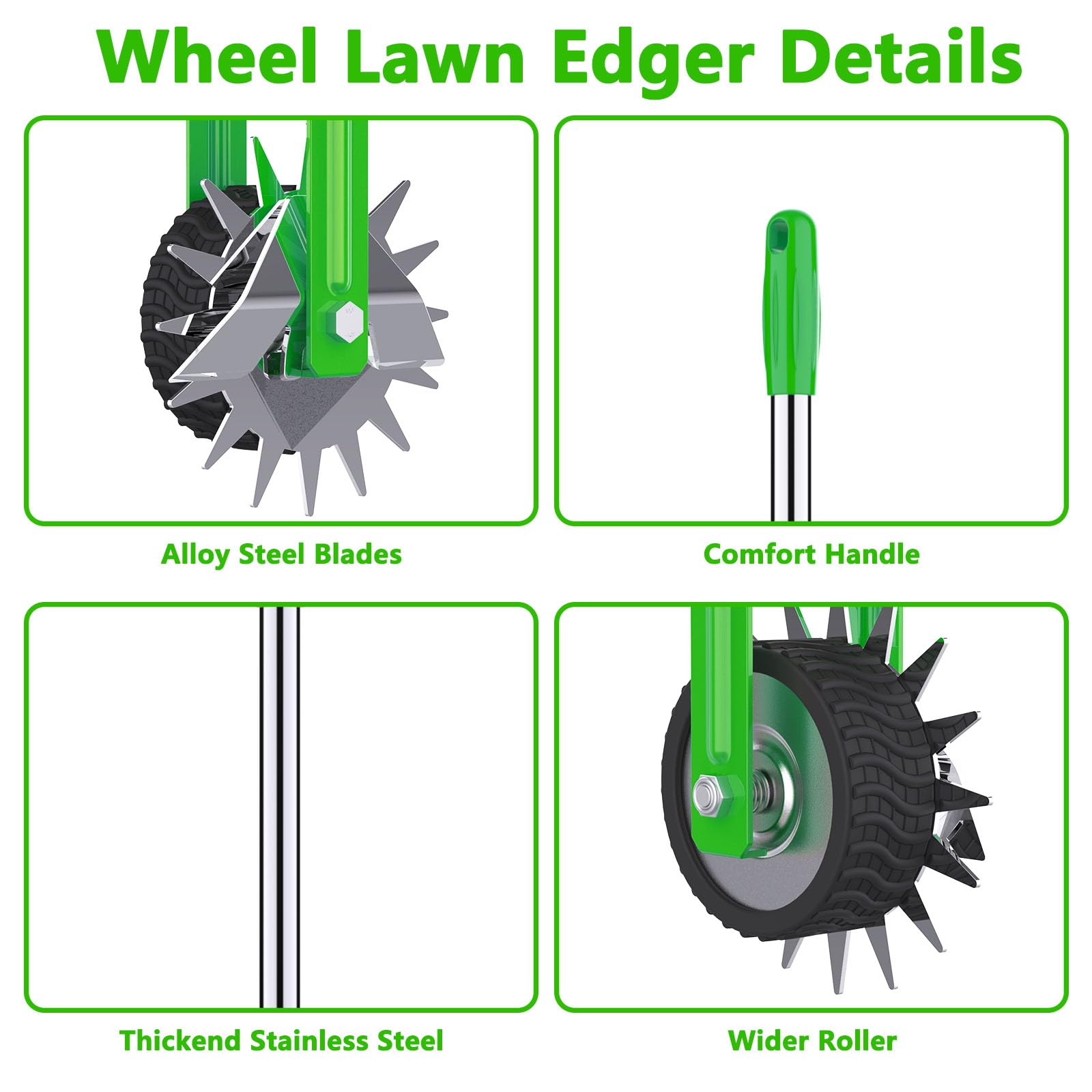Edger Lawn Tool - 67 inch Wheel Rotary Lawn Edger with Adjustable Stainless Steel Handle, Grass Edge Trimmer for Sidewalks, Driveways & Landscaping (Green) - 3