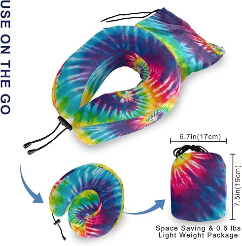 Miniatura 4 de susiyo Almohada de viaje de teñido anudado de arco iris colorido, almohada para el cuello para viajes de espuma de memoria de avión almohada para la