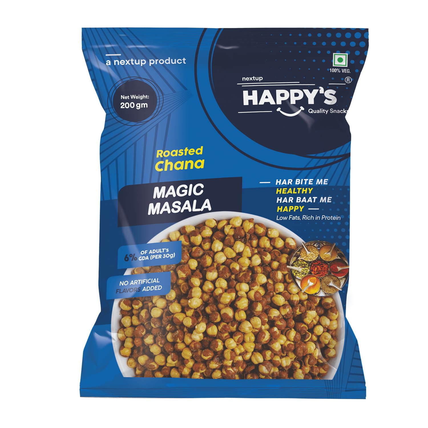 NEXT UP HAPPYS Roasted Chana,200 Gm|Pack Of 4|Magic Masala Flavor|Low Fat|Rich In Protein|Roasted To Perfection|No Artificial Flavors|Nutrient-Rich Snacking(4) (B0CPD36849) Amazon Price History, Amazon Price Tracker