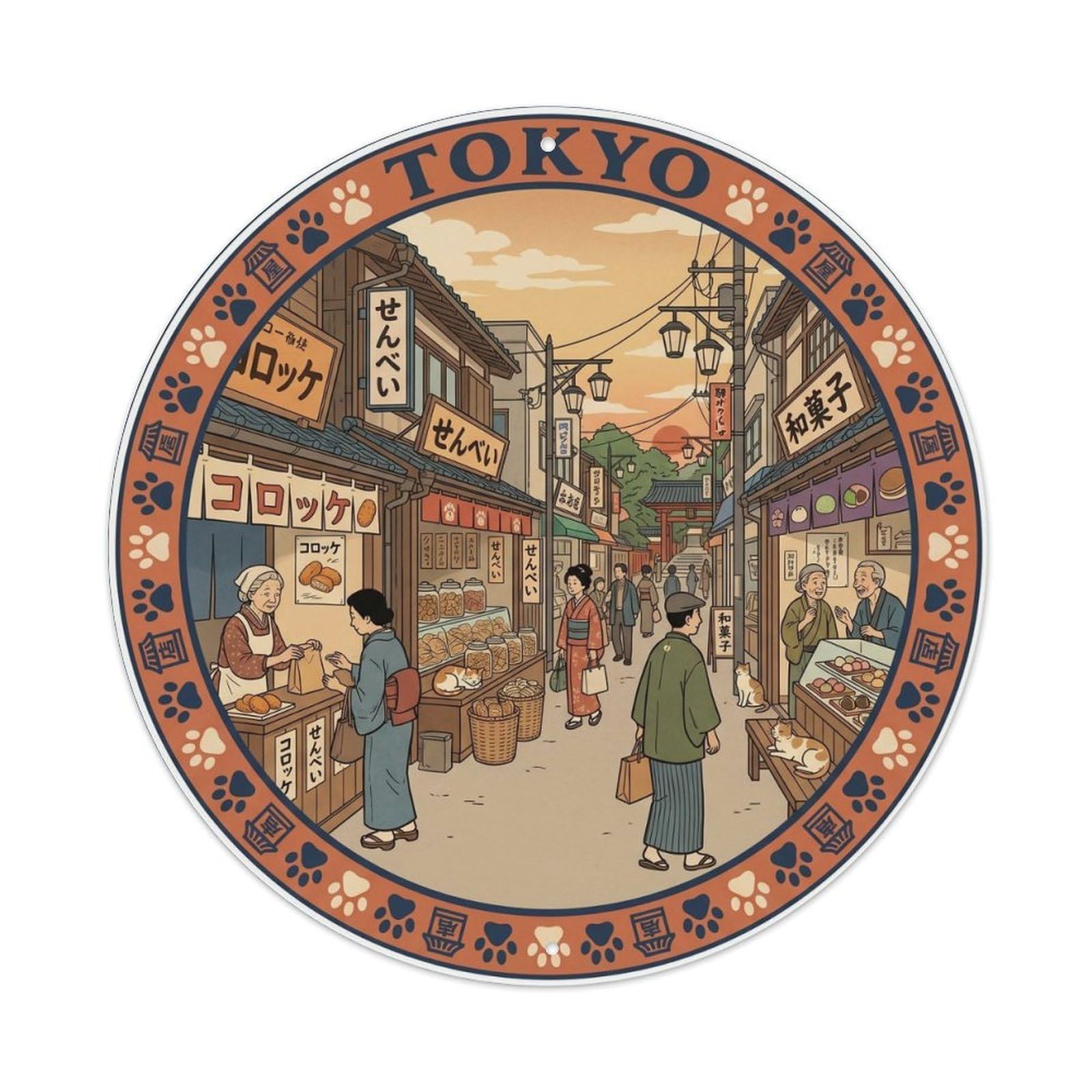 Olhnbad Style Tokyo Yanaka Ginza Shotengai Shopping Street Cats Town Metal Tin Sign