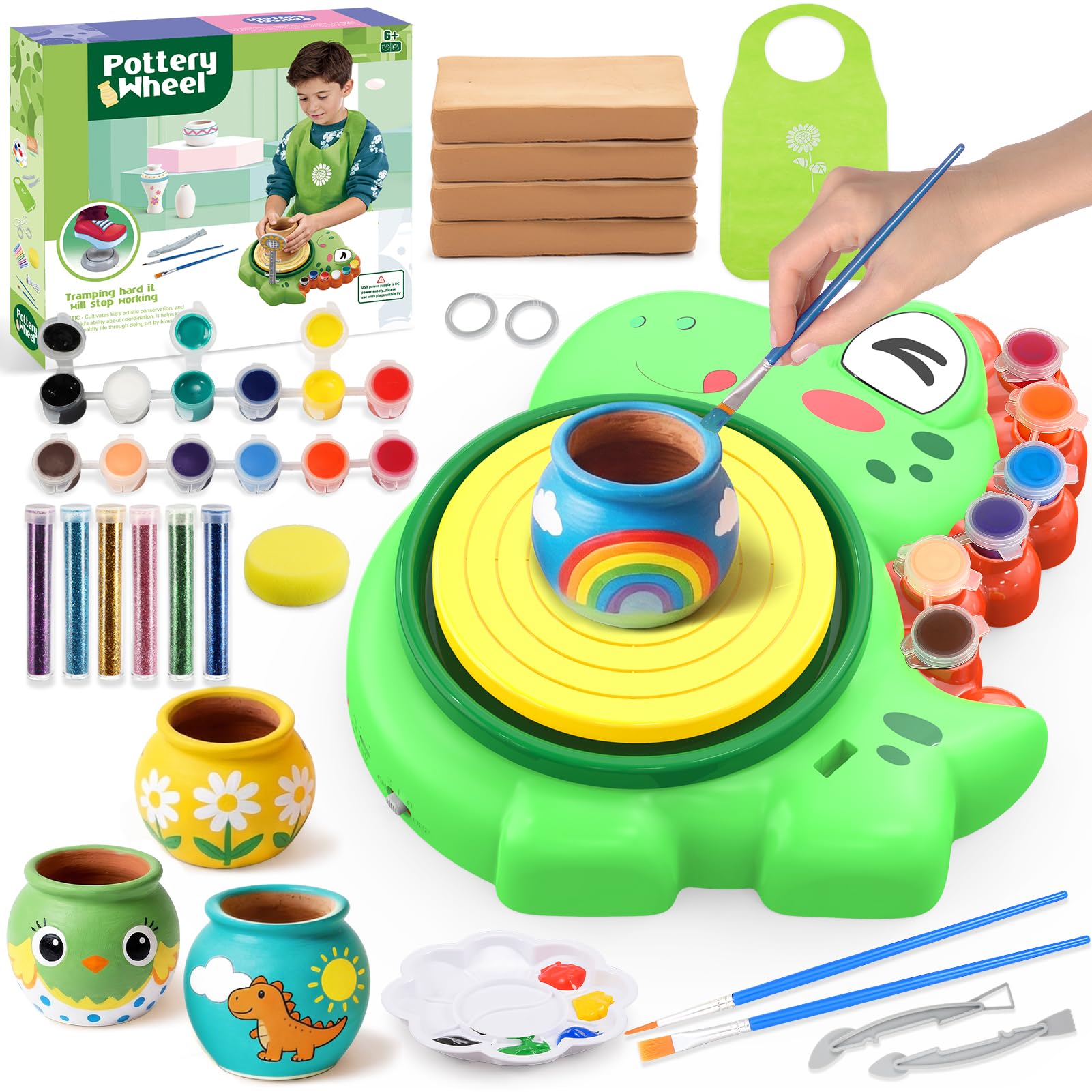 Dinosaur Toys for Boys Girls: Pottery Wheel for Kids, Dinosaur Toys for 6-12 Year Old Kid, Pottery Painting Craft Kit with Clay, Birthday Christmas Gift for 6 7 8 9 10 11 12+ Year Old Kids