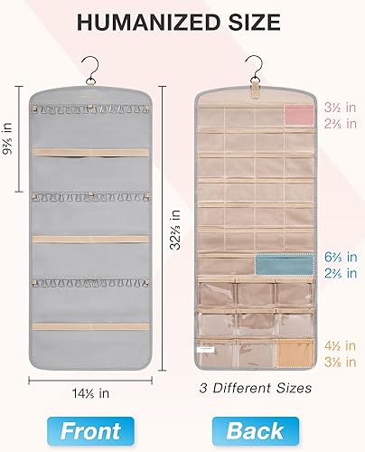 Miniatura 25 de BAGSMART Organizador colgante de joyas, soporte para collares, aretes y anillos, con 20 bolsas de joyería, rollo de almacenamiento de viaje con Negro