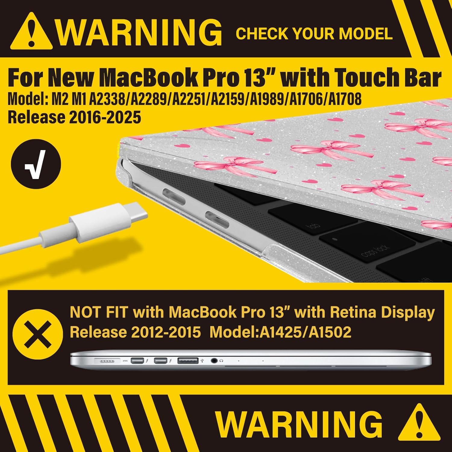 IBENZER Compatible with MacBook Pro 13 Inch Case M2 M1 2026 2025 2024 2023 2022 A2338 A2289 A2251 A2159 A1989 A1706 A1708, Hard Shell Case & Keyboard Cover for Mac Pro 13, Bow, MT13-BOW+1