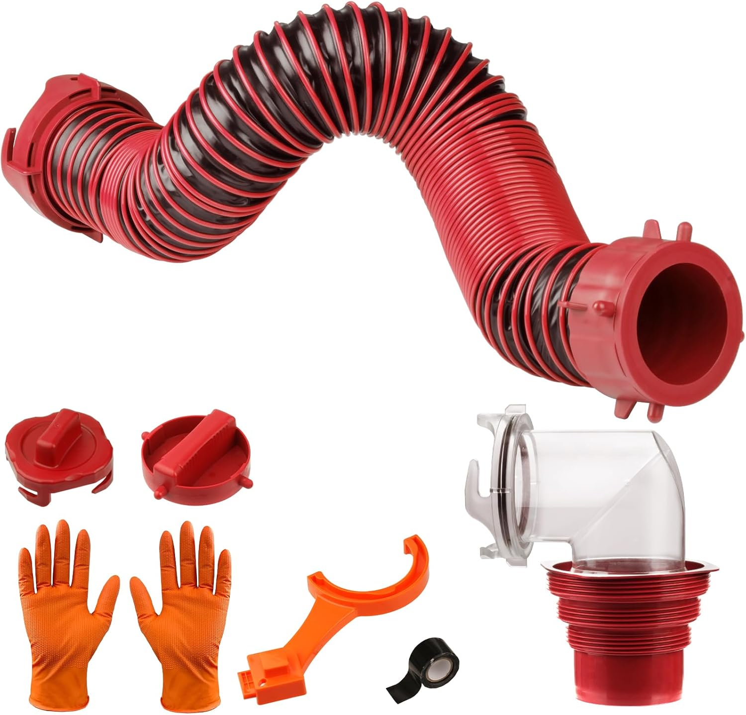 Caravista 3FT RV Sewer Hose Kit: Heavy Duty Leak-Proof Camper Waste Hose, Swivel Fittings, Clear 90° Elbow, 4-in-1 Adapter, Crush-Proof TPE