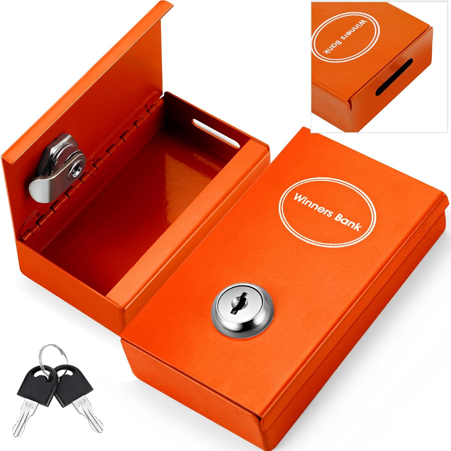 Reallnaive 1 Pack Metal Box for Gamblers Pocket Sized Winner Bank Casino Cash Box with 2 Keys Portable Casino Money Safe strongbox for Cash Saving Go Home Money Gifts(Orange,Classic)