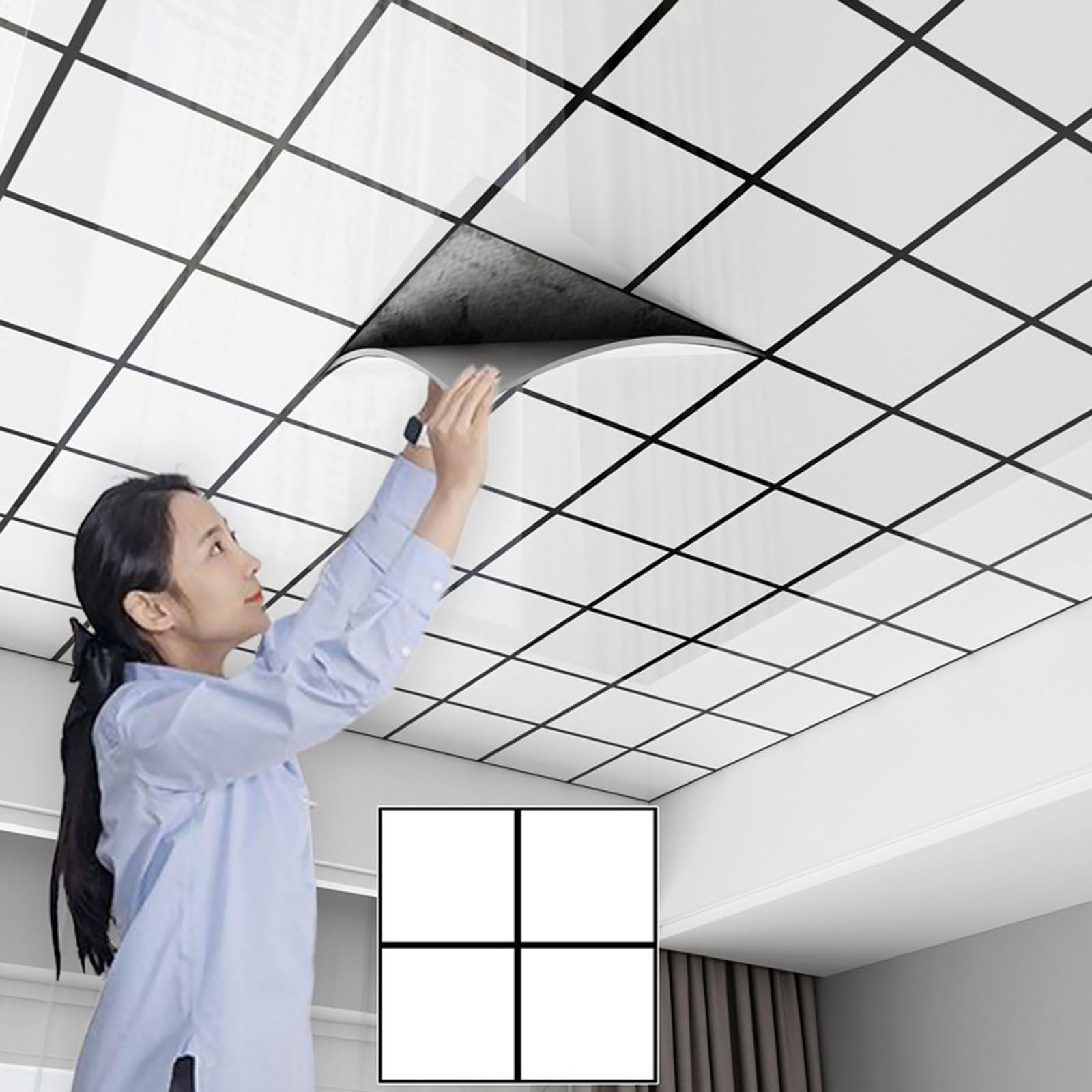Enigmaire Pvc Ceiling Panels,self Adhesive Ceiling Tiles,drop Ceiling Tiles Pvc Sheet,ceiling Cladding,Flexible And Crack-Resistant,Easy To Cut,waterproof,Washable,For Residential/Bathroom/Kitchen