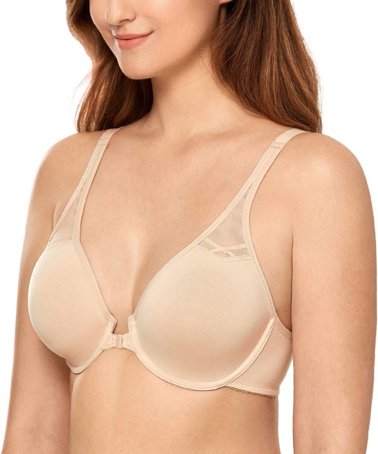 CALVENA Racerback Front Closure Bra for Women Plus Size Seamless Unlined Underwire T-Shirts Bra - Image 2