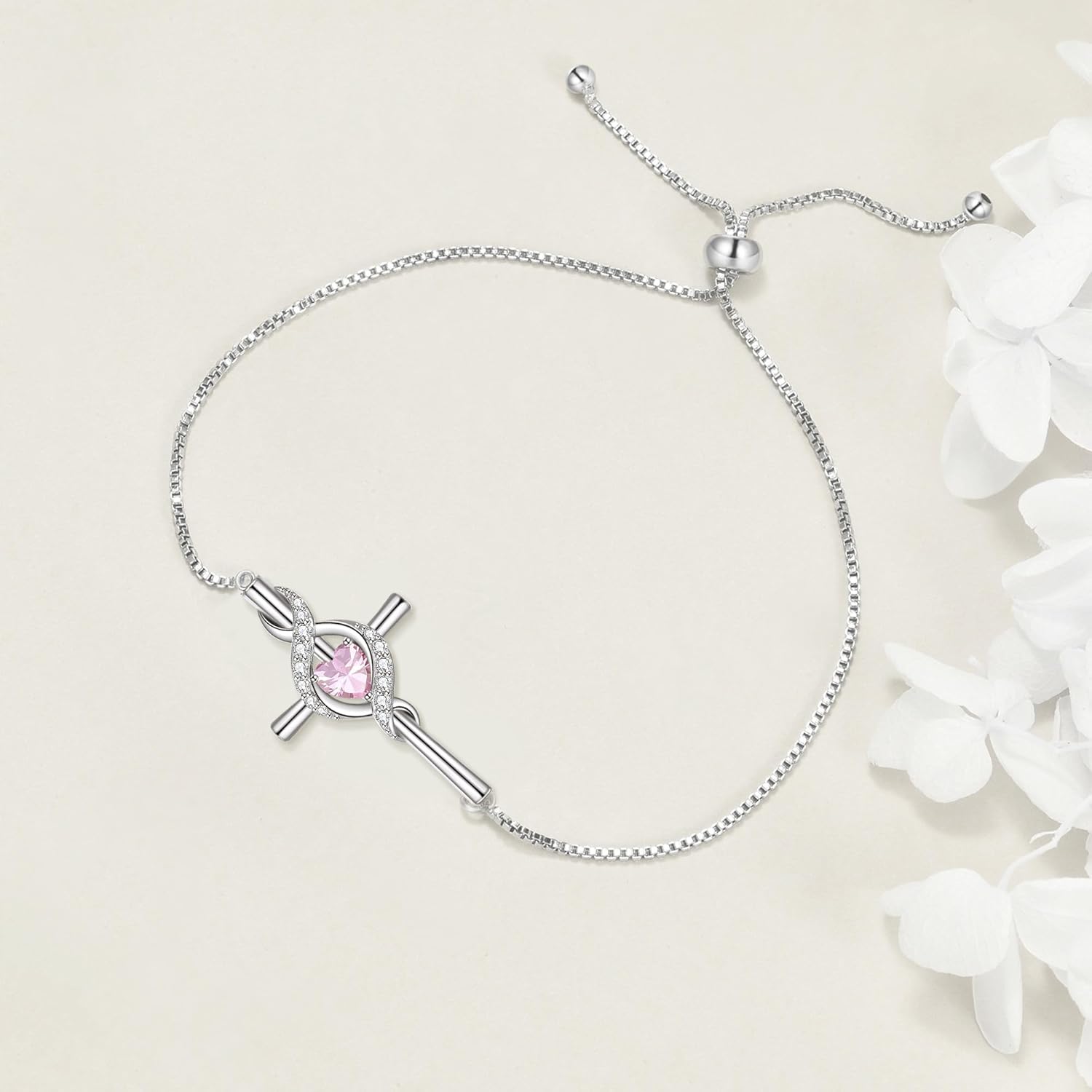 ONEFINITY Cross Bracelet for Women 925 Sterling Silver Cross Birthstone Pendant Bracelet Infinity Cross Religious Jewelry Gifts for Women - Image 2