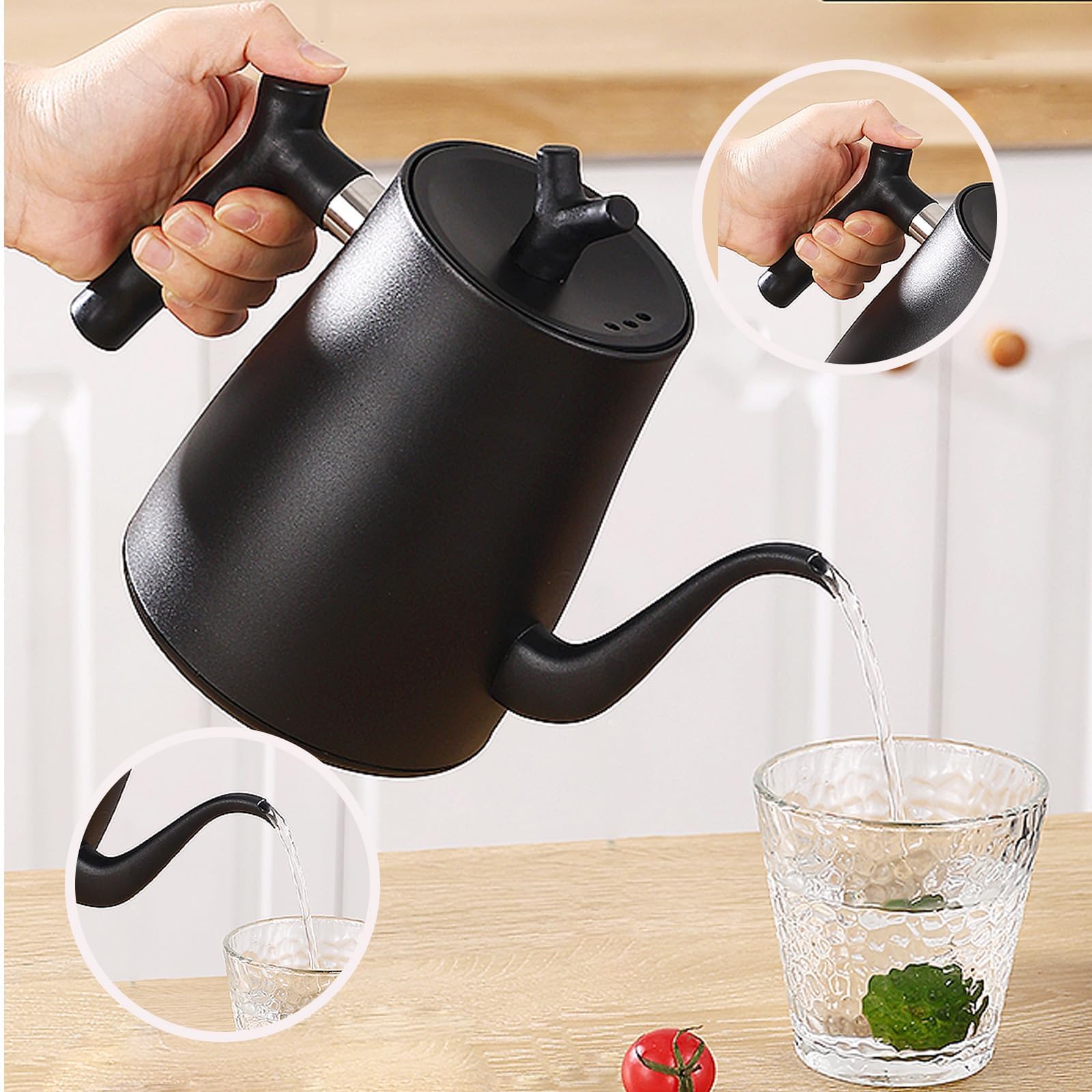 Hervidor Eléctrico Inteligente Cuello de Cisne 1.0 Litro con Ajuste de Temperatura 40-100°C, Acero Inoxidable 304, Conservación Térmica 36 Horas, Protección contra Funcionamiento en Seco 1000W Negro