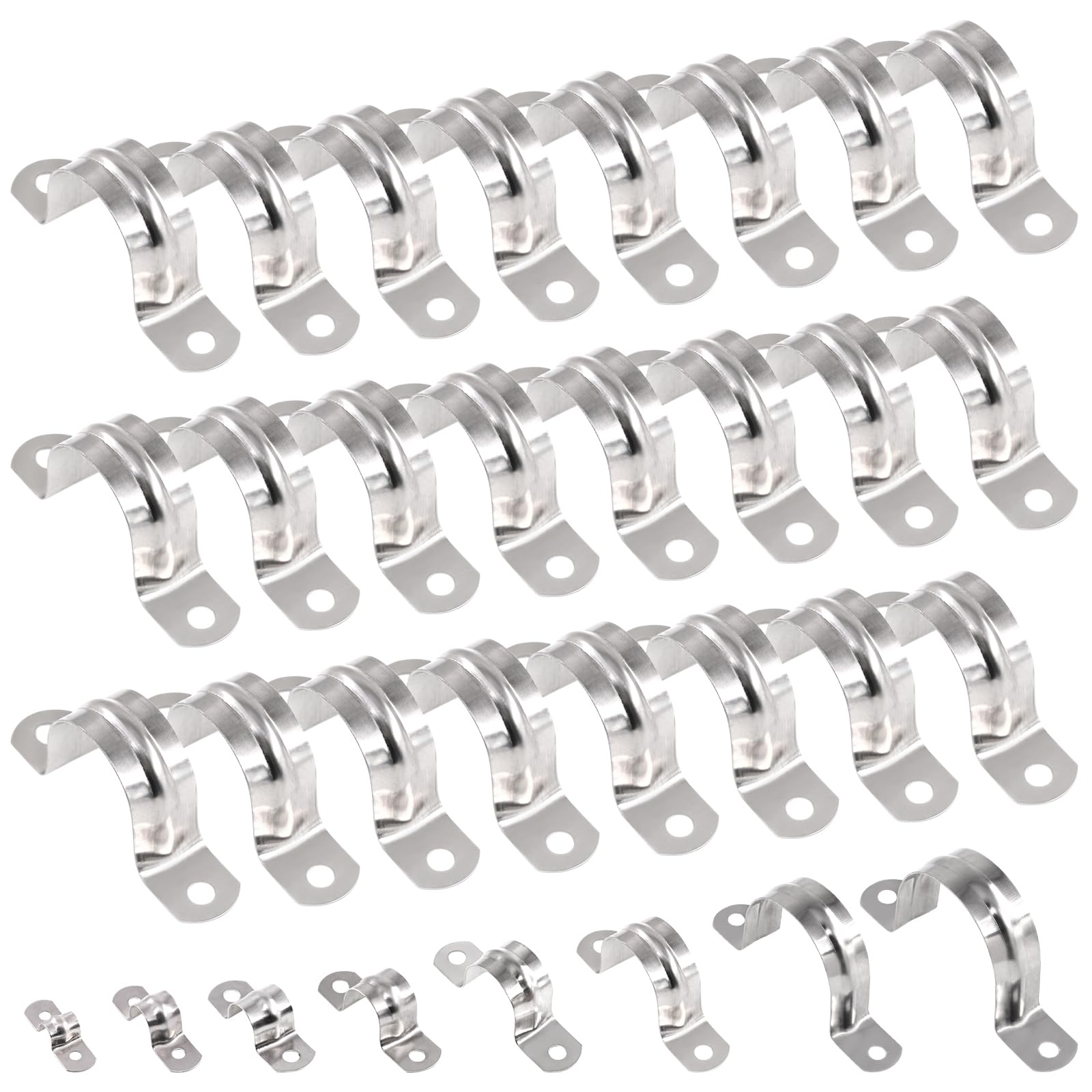 Keadic 50Pcs M32 Metric Two Hole Strap U Bracket Tube Strap Tension Clips 304 Stainless Steel Heavy Duty Rigid Pipe Strap Clamp, for Pipe Fixing on
