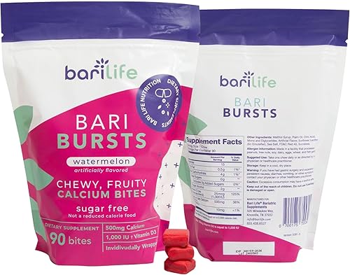 Miniatura 3 de Bari Life BariBurst - Masticables suaves de citrato de calcio para derivación gástrica, manga gástrica e interruptor duodenal (sandía)