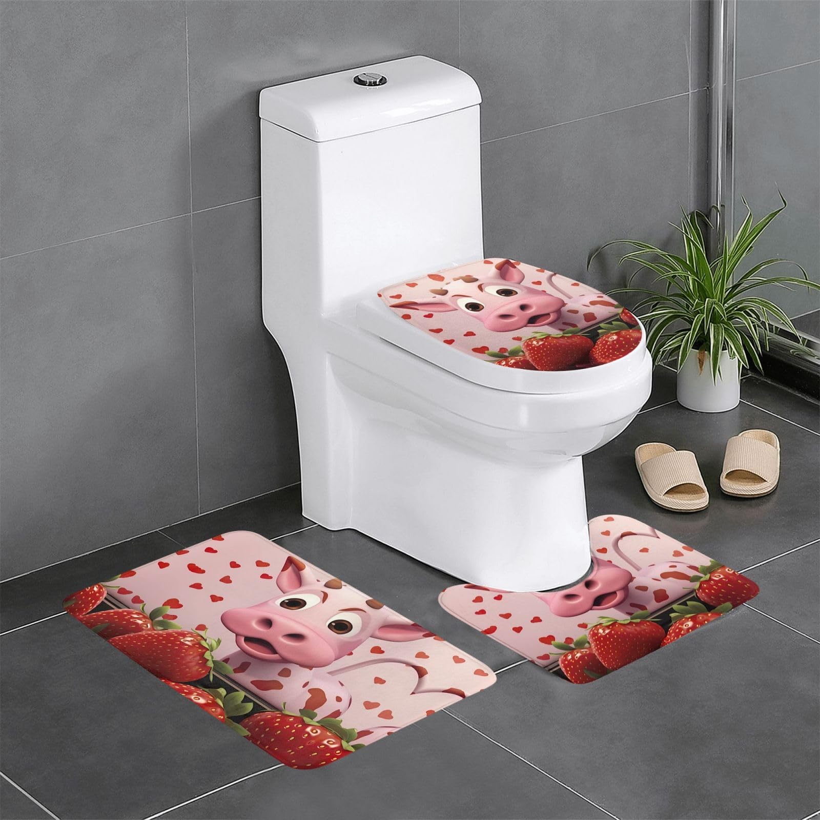 Tapis de toilette antidérapants motif vache rose pour sécuriser et décorer votre salle de bain