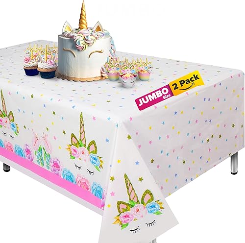 Miniatura 1 de Extra-Large 2 Packs Unicorn Tablecloth, Unicorn Table Cloth for Birthday Party, 108x54 Disposable Table Cover, Ideal Party Supplies for Unicorn