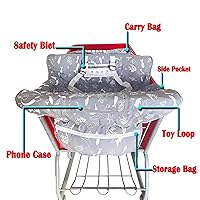 Vista 2 de Funda de asiento portátil 2 en 1 para carrito de comestibles y funda para silla de bebé (gris Seaworld)