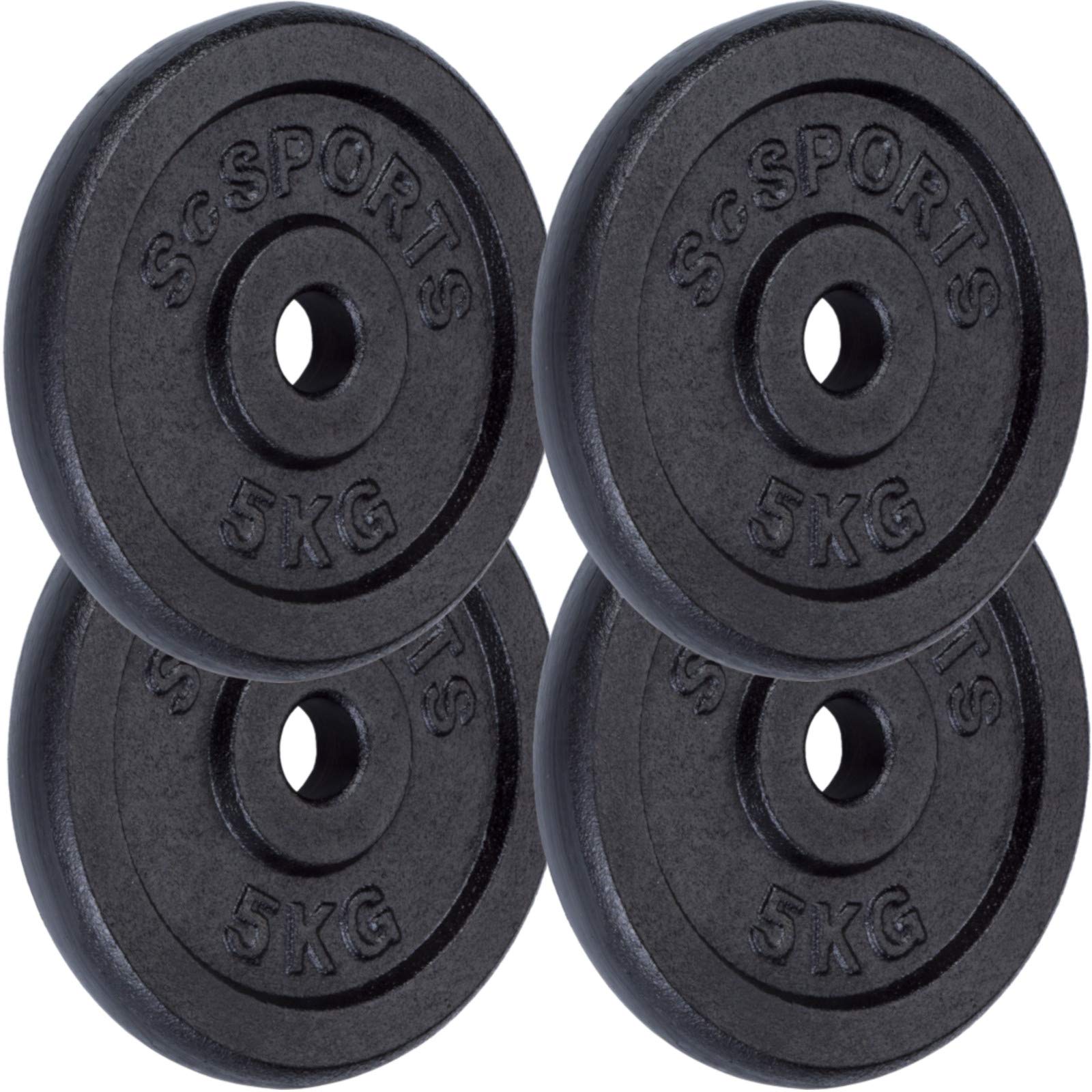 ScSPORTS® Disque Musculation - Set de 10/20/30/40 kg, Haute Qualité, en Fonte, Ø31 mm, Robuste, Noir - Kit Haltères, Dumbbell Set, Disque de Poids Musculation, Sport Maison, Salle de Sport