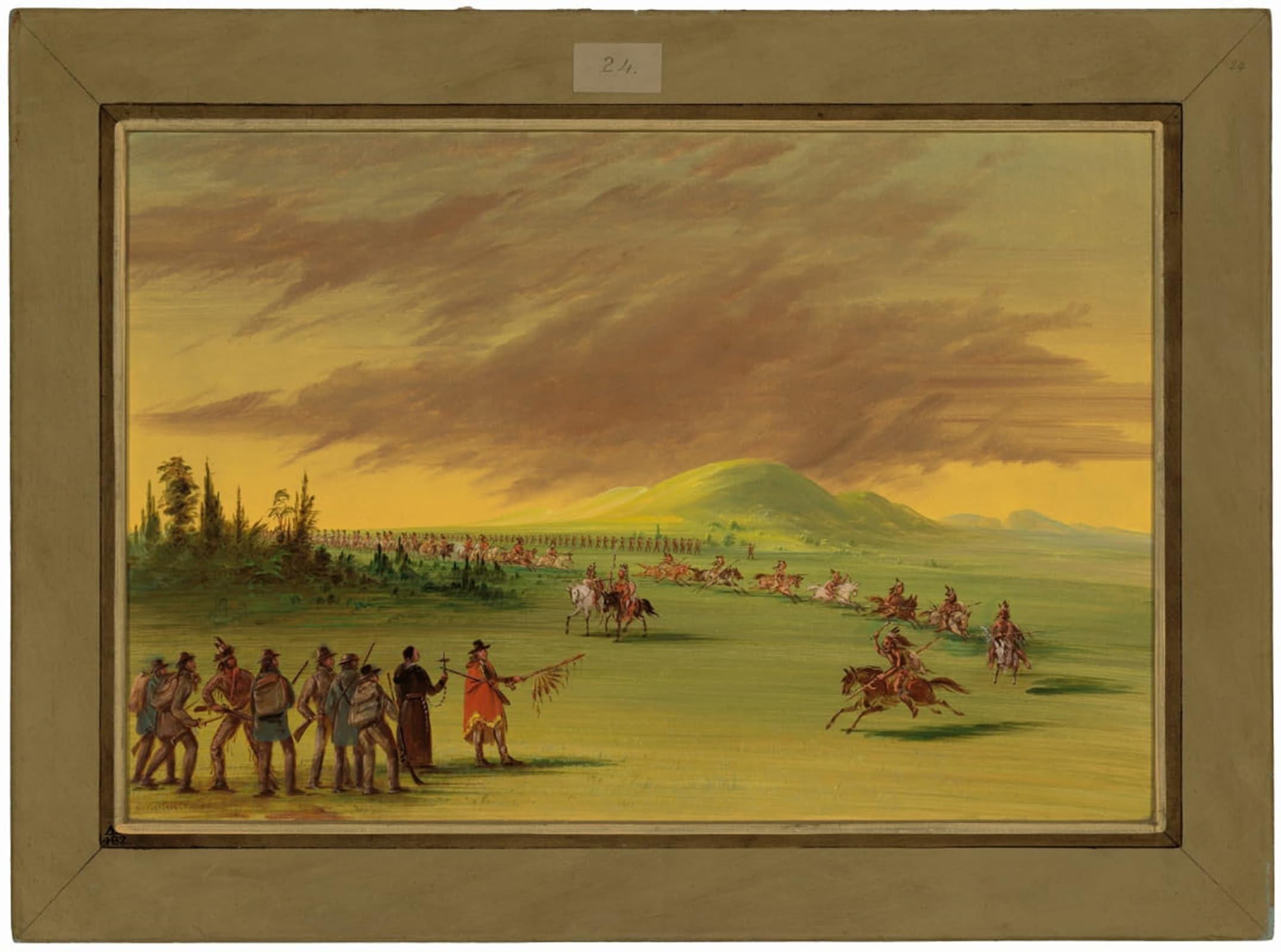 POSTERIIk Famous Modern Artwork Art Mural La Salle Meets a War Party of Cenis Indians on a Texas Prairie by George Catlin Oil Paintings Pictures for Home Decor 60x90cm