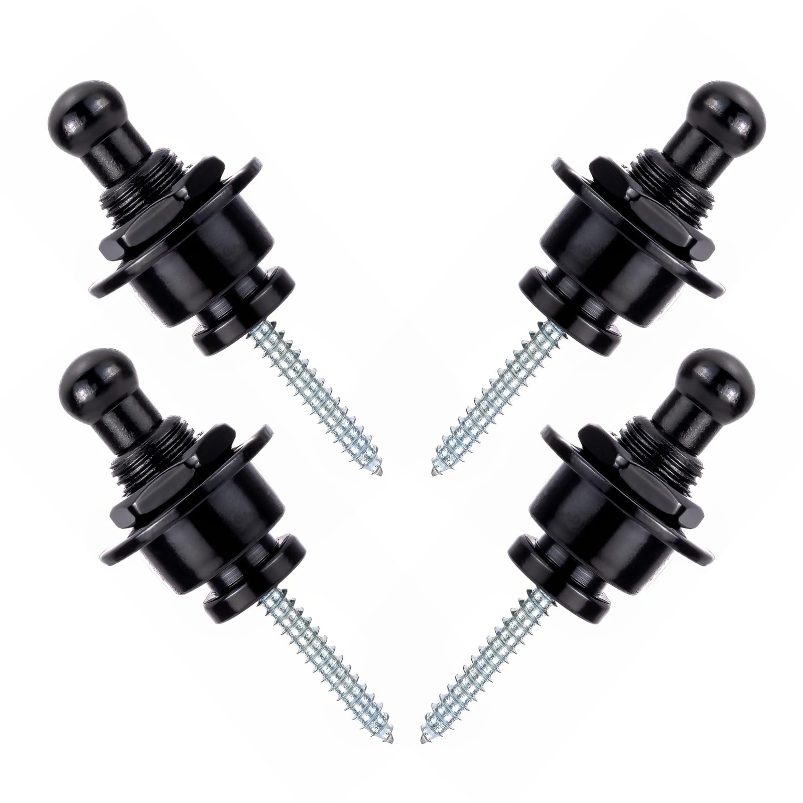 Guitar Strap Lock Round Head Black Guitar Bass Security Straplocks Strap Retainer, Schaller Style, Guitar Replacements (Pack of 4)