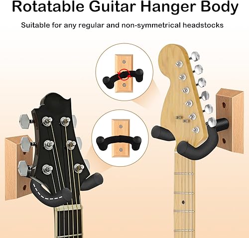Miniatura 4 de DOMMI Juego de 4 colgadores de pared para guitarra, colgador de guitarra con gancho giratorio suave para guitarras de todos los tamaños, soporte de