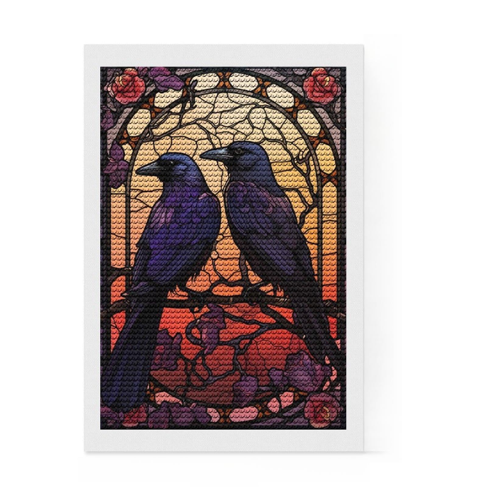 Junmoney Ravens Huginn and Muninn Diamond Painting Set 8"x12", Aesthetic Room Decor, Vintage Style Decor, Creative Hobby, Decorative Artwork