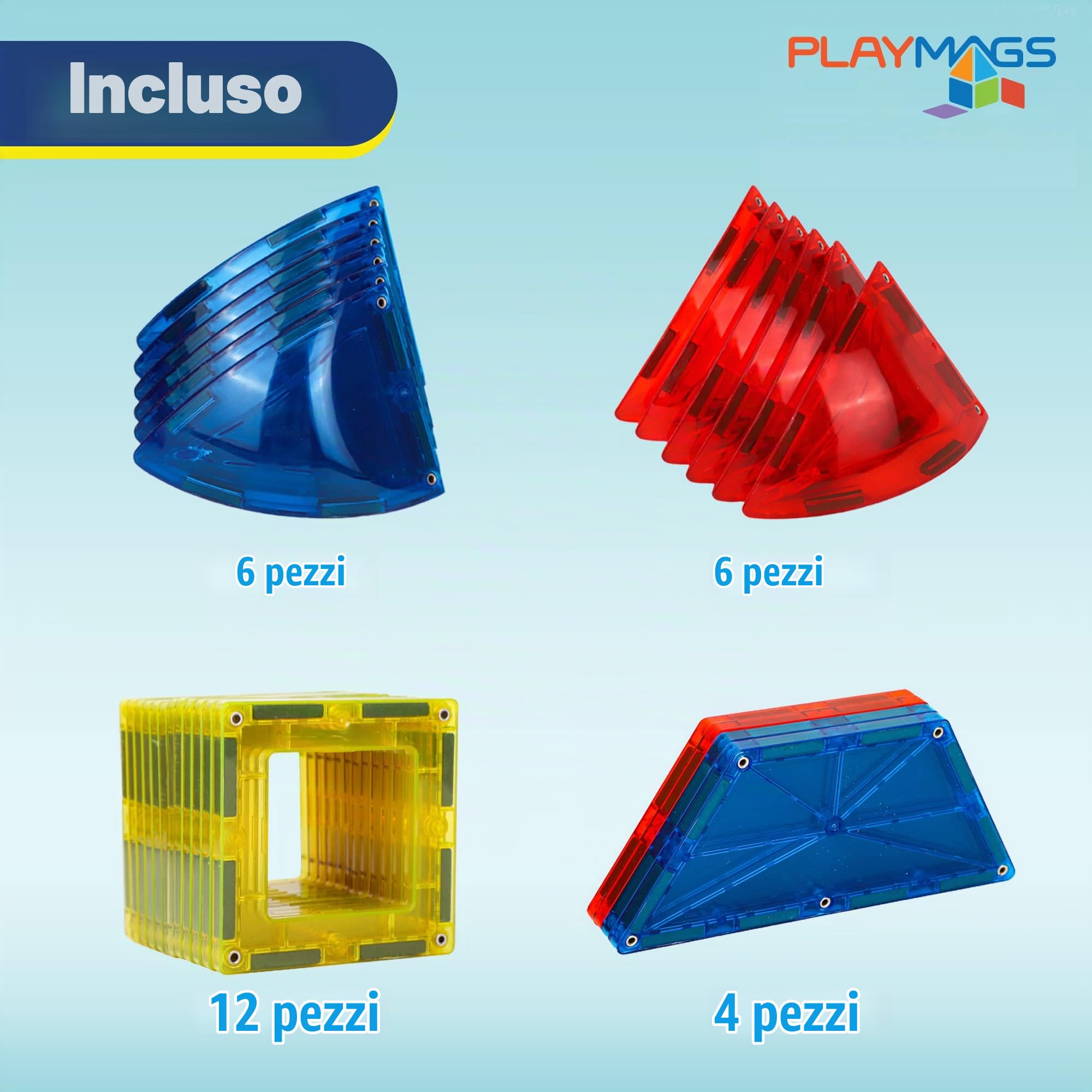 Playmags Blocchi magnetici 28pcs 3D per i Bambini - Impara Forme, Colori, e Alfabeto STEM Giocattoli magnetici Sviluppare capacità motorie e creatività