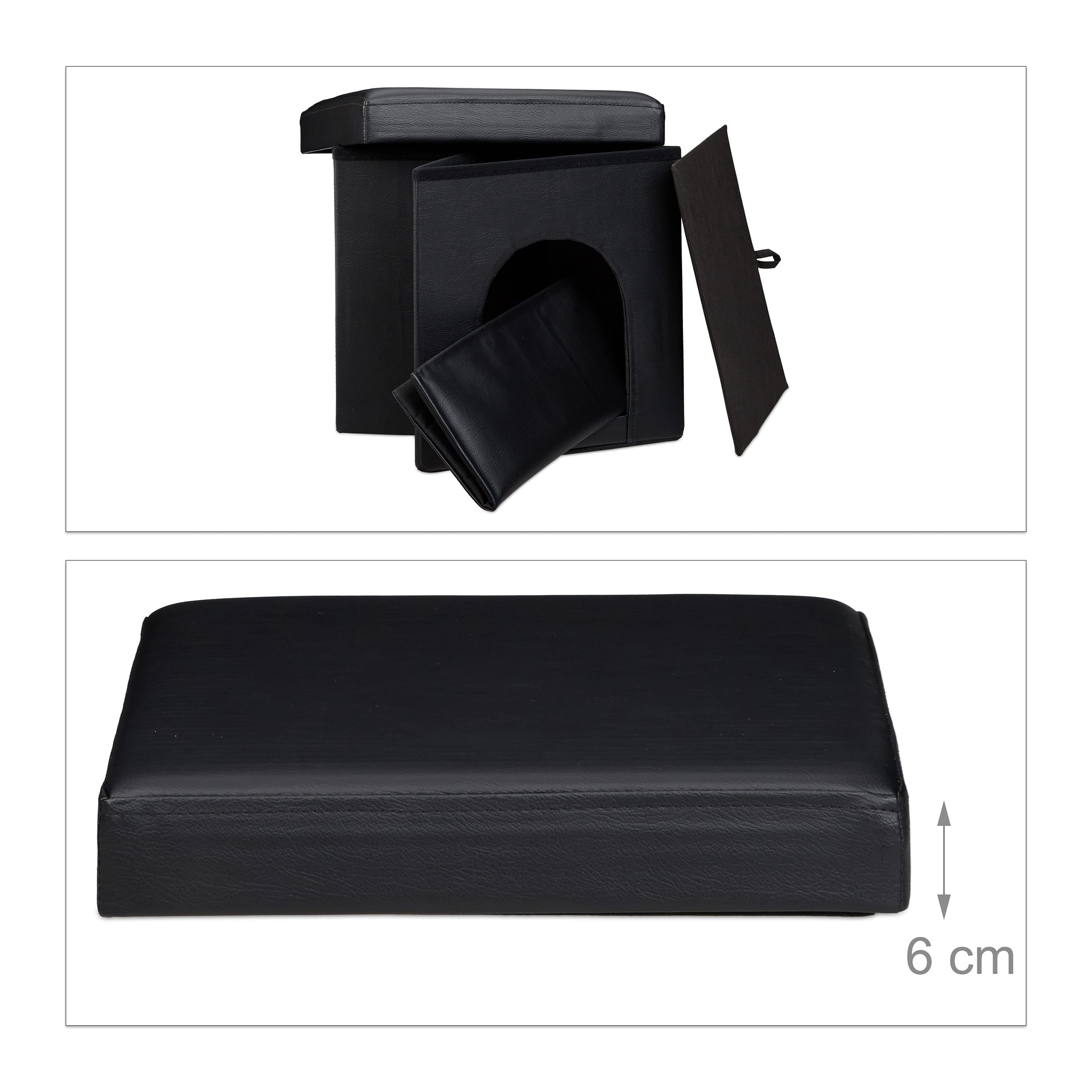 Relaxdays Set de 2 artículos para Mascotas, Comedero Doble XL, Altura Ajustable, Perros-Gatos, Taburete con casa para Perro, Negro