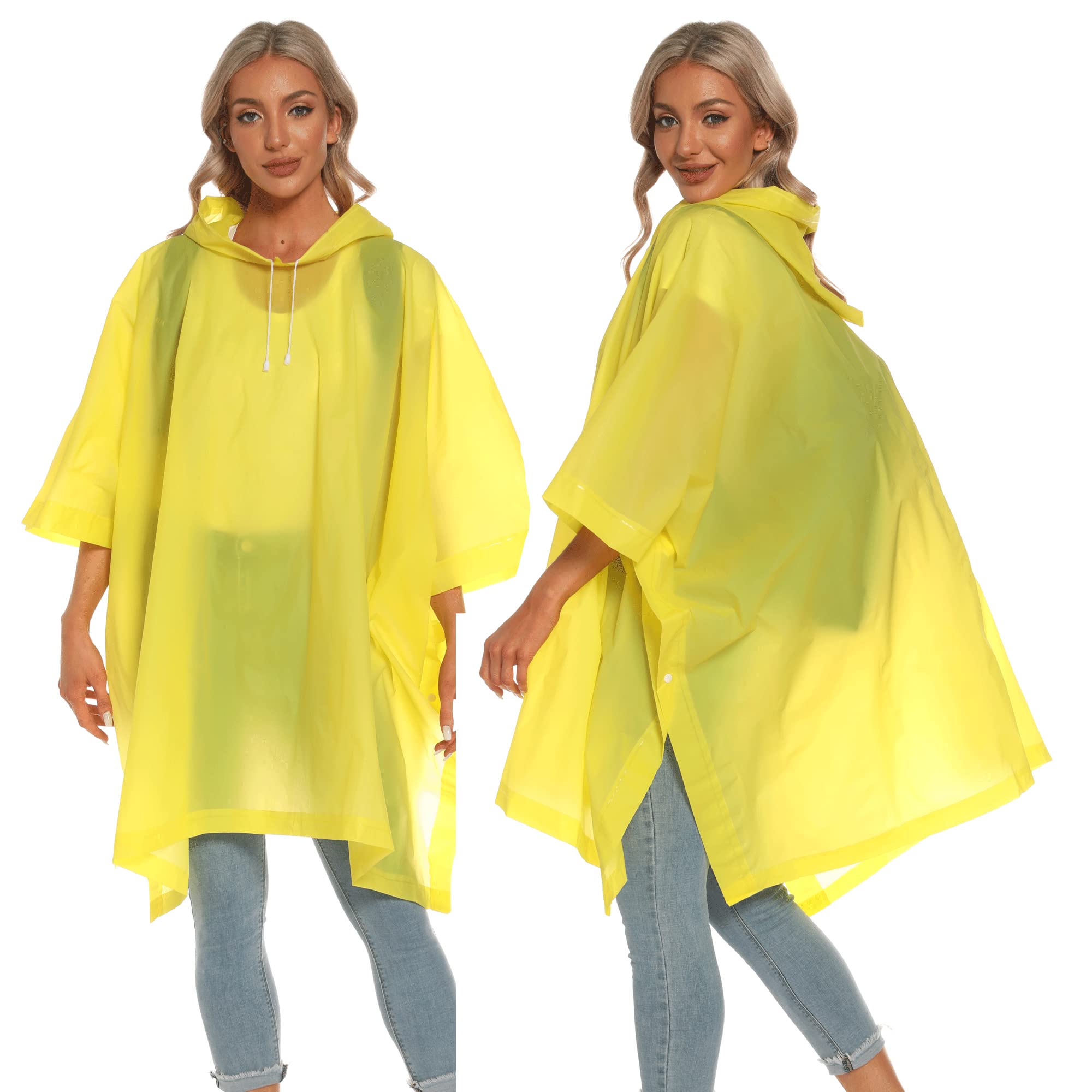 HOOMBOOM Reusable Rain Ponchos with Drawstring Hood for Adults, Waterproof Thicken Rain Coat, 2 Packs