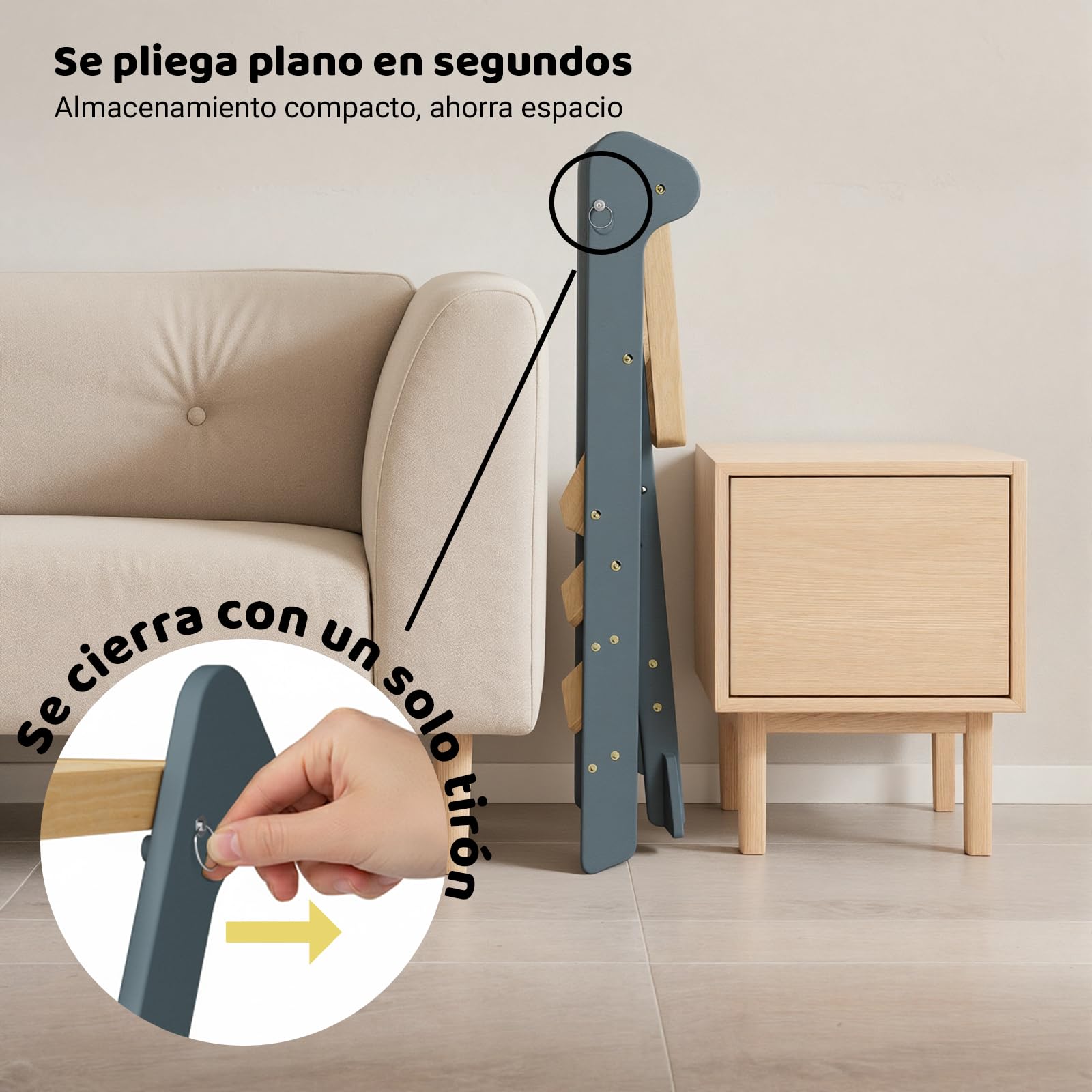 COSYLAND Torre de Aprendizaje Montessori de Madera Plegable Desde 1 Año – Ganadora del Premio iF Design, con Red de Seguridad y Altura Ajustable, Ideal para Cocina y Baño (Azul Pizarra y Natural)