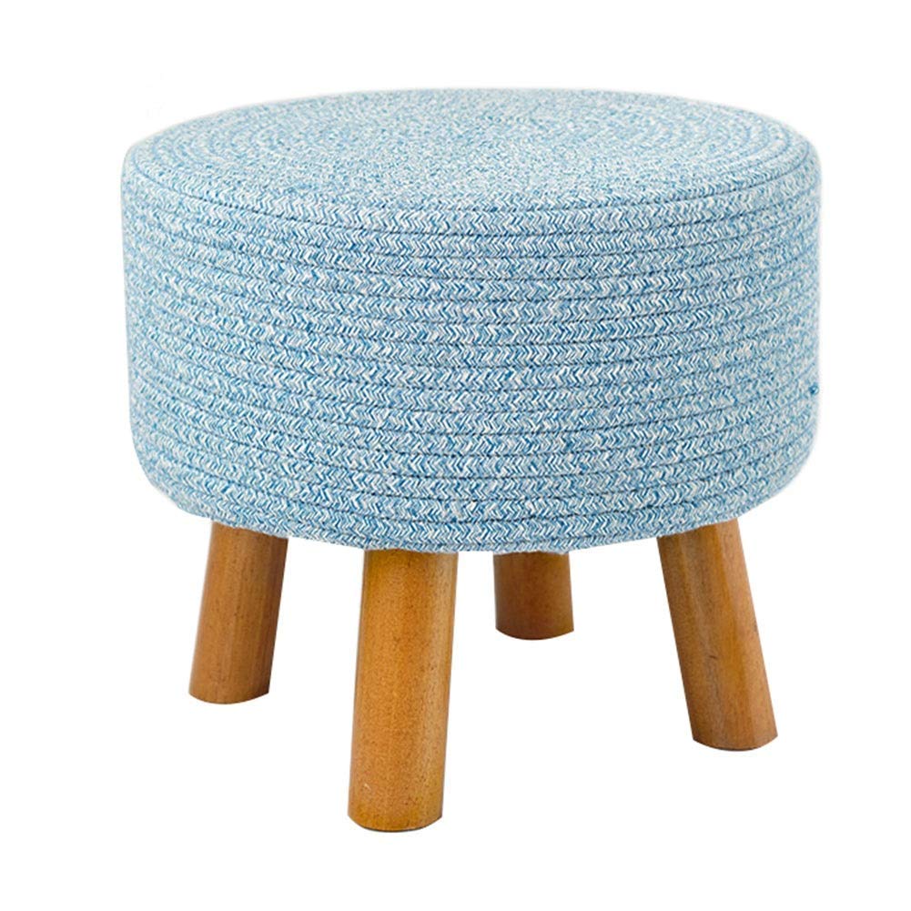 Repose-Pieds Pouf en Tissu Bleu avec Pieds en Bois pour Salon