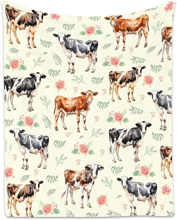 Cow Blanket, Cute Soft Throw Gifts for Grils Boys, Cozy Flannel Throw Blankets for Bed Travel, 50"x60"