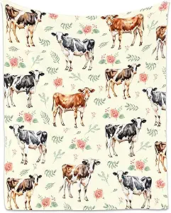 Cow Blanket, Cute Soft Throw Gifts for Grils Boys, Cozy Flannel Throw Blankets for Bed Travel, 50"x60"