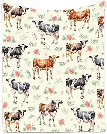 Cow Blanket, Cute Soft Throw Gifts for Grils Boys, Cozy Flannel Throw Blankets for Bed Travel, 50"x60"