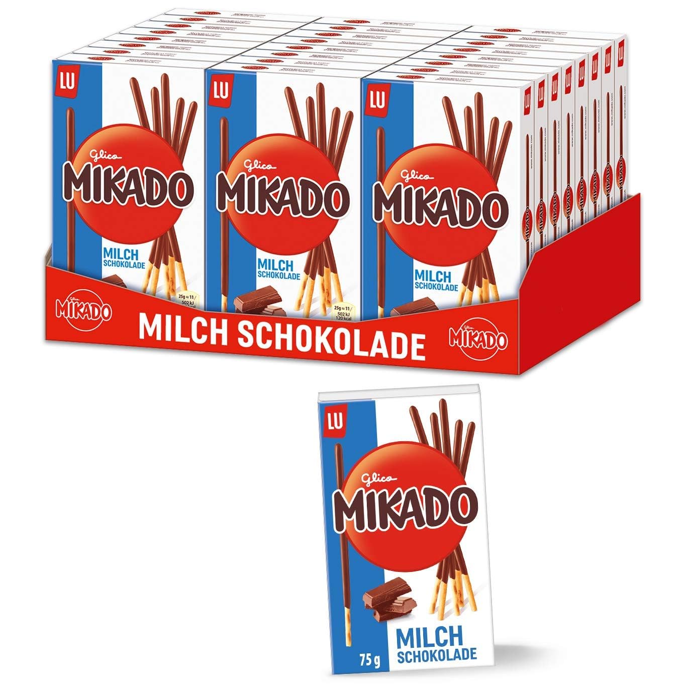 Mikado Milchschokolade – 24 x 75 g – Knusprige Keksstäbchen, überzogen mit