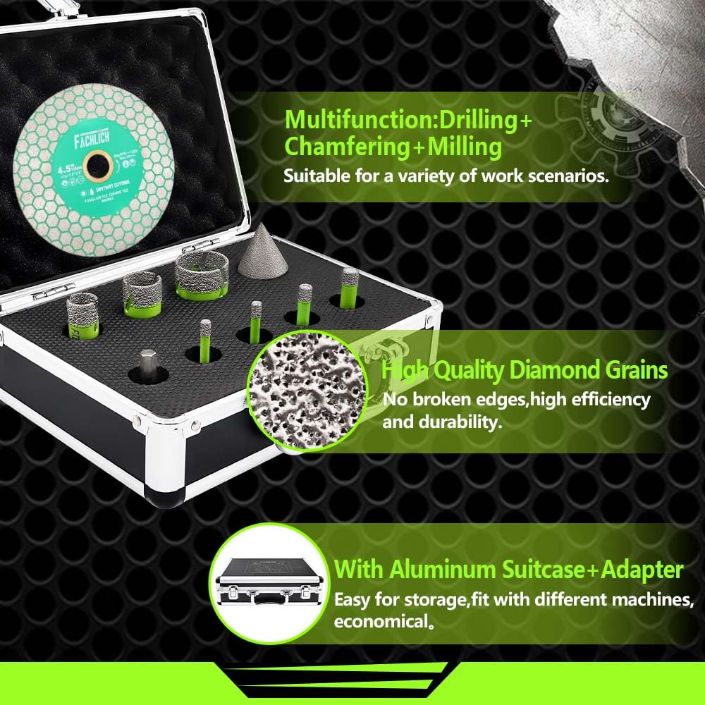 Tile Hole Saw Kit Diamond - (6/6/8/10/20/25/35mm Drill Bits+Chamfer Bit+Adapter+Tile Blade) Diamond Hole Saw Kit for Porcelain Ceramic Marble Brick Granite,5/8"-11 Thread