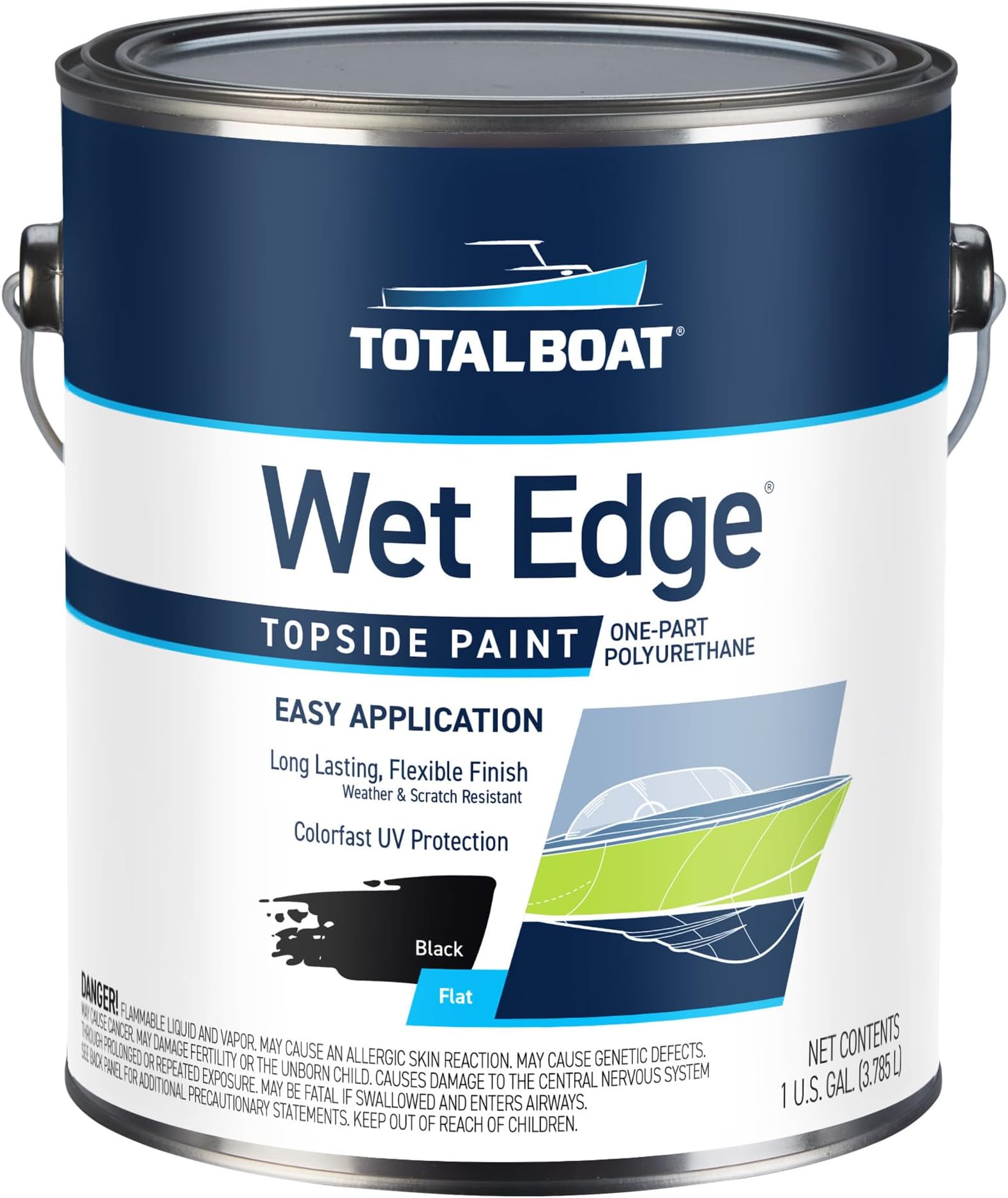 TotalBoat Wet Edge Topside Marine Paint Premium Polyurethane Coating for Boats, RVs, Exterior Trim, Fiberglass, Metal, and Wood (Flat Black, Gallon)
