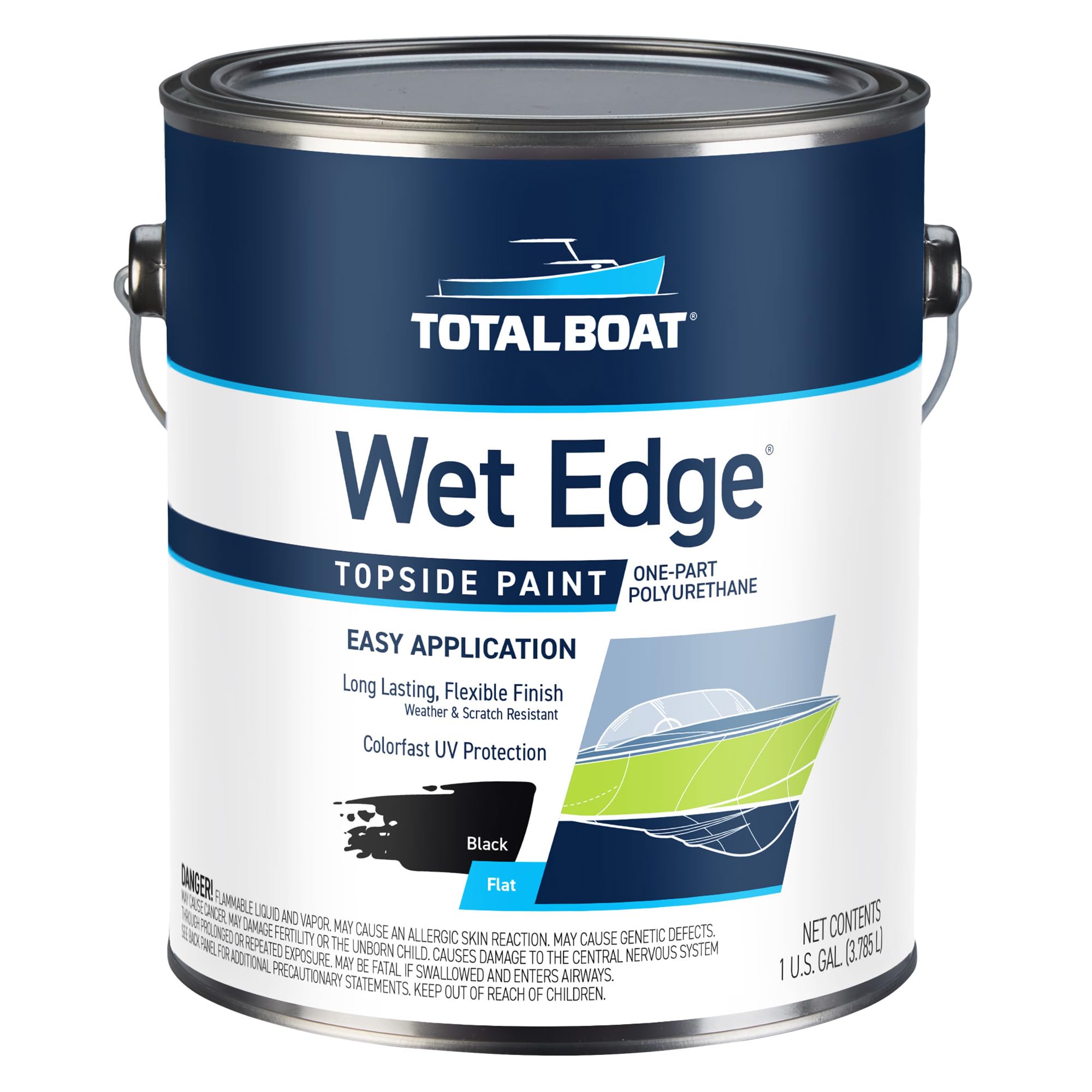 TotalBoat Wet Edge Topside Marine Paint Premium Polyurethane Coating for Boats, RVs, Exterior Trim, Fiberglass, Metal, and Wood (Flat Black, Gallon)