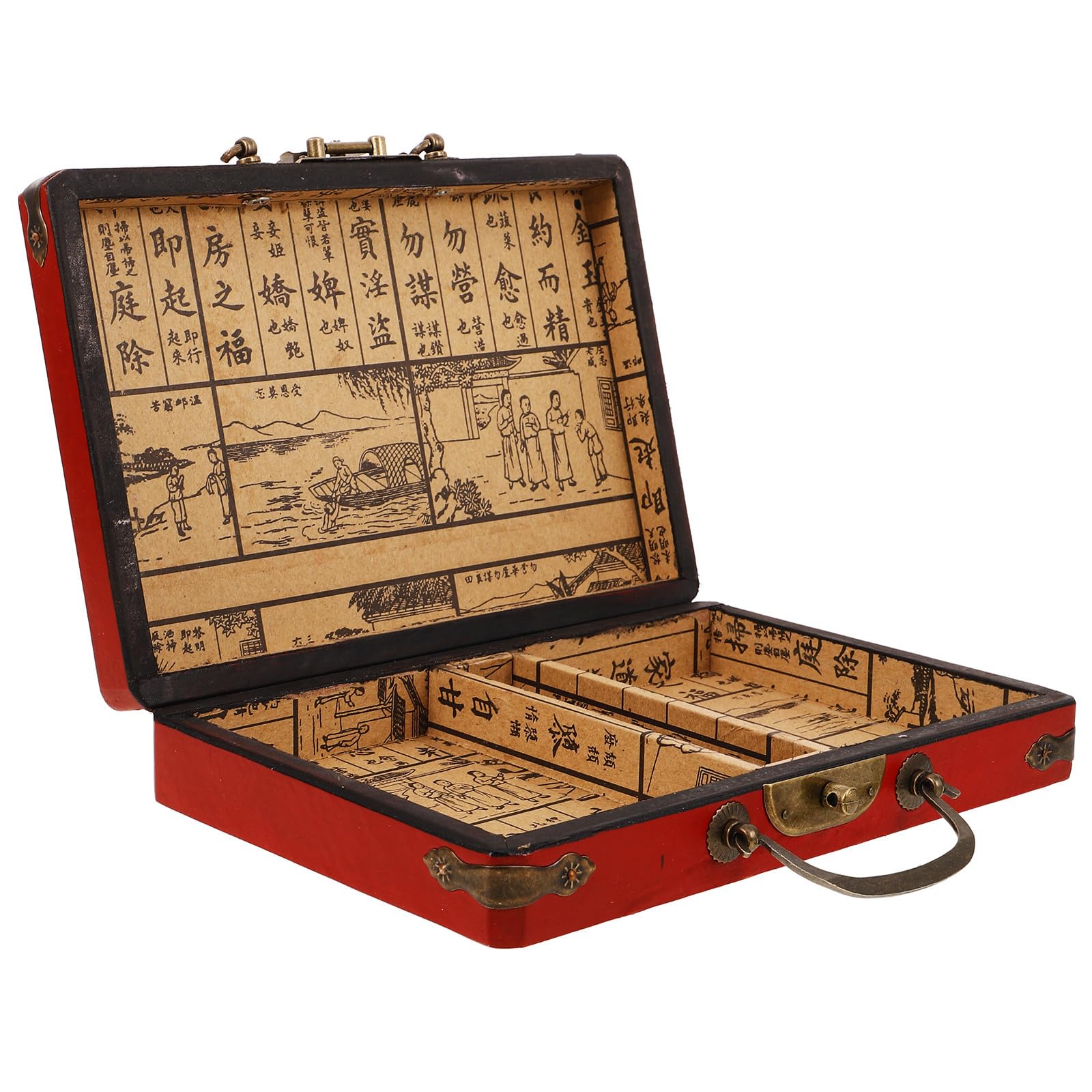 STOBAZA 2 Stück Vintage Mahjong Kasten mit Griff, Rot, Tragbar